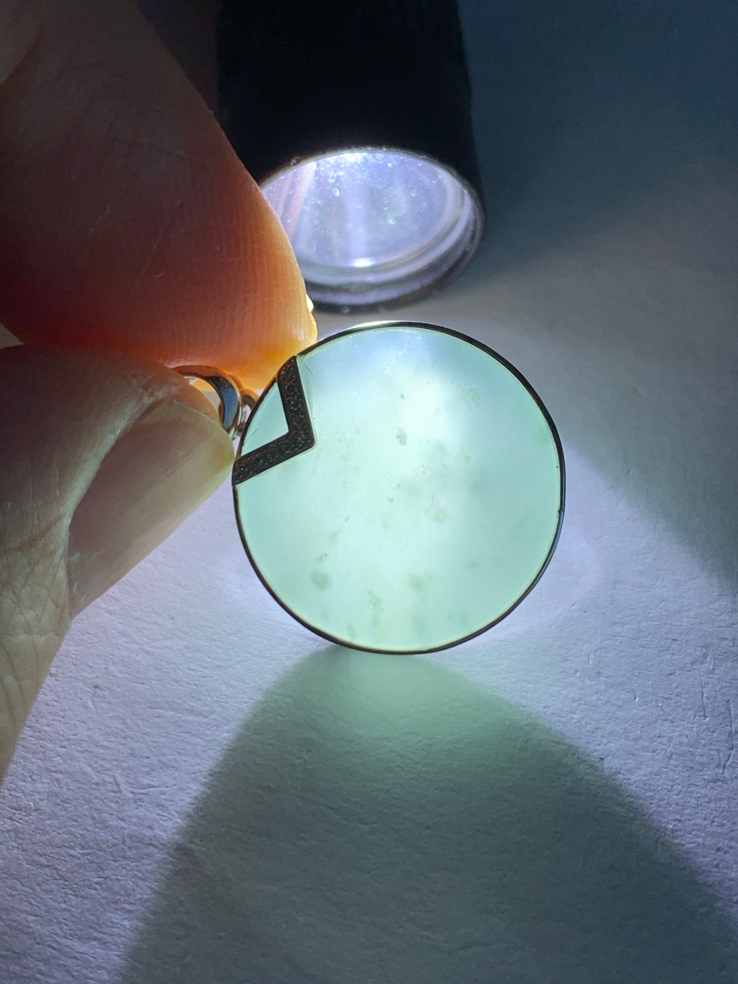 Certified Natural Guatemalan Premium Sky Blue Jadeite Circle Blessing Amulet Pendant Wu Shi Pai 18K White Gold & Diamonds 天然翡翠冰危蓝无事牌K金钻石镶嵌吊坠