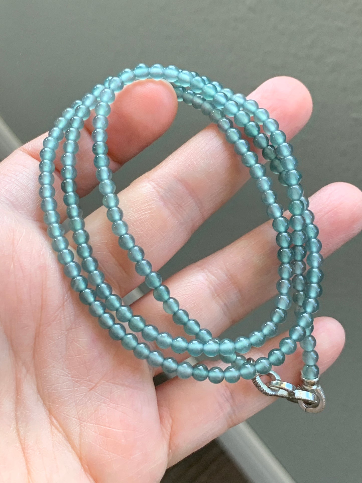 Natural Guatemalan Icy Highly Translucent Light Blue Jadeite Beaded Necklaces 3.8mm A Set of Two