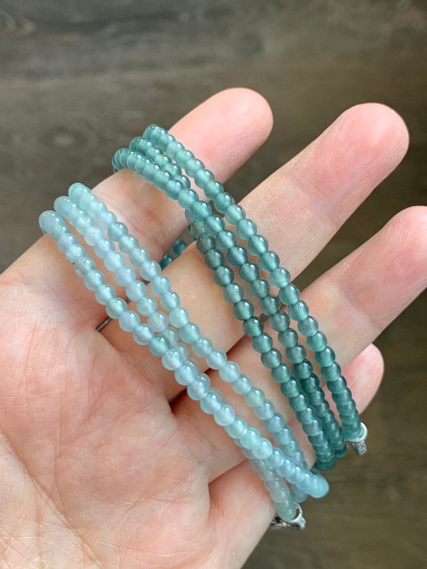 Natural Guatemalan Icy Highly Translucent Light Blue Jadeite Beaded Necklaces 3.8mm A Set of Two