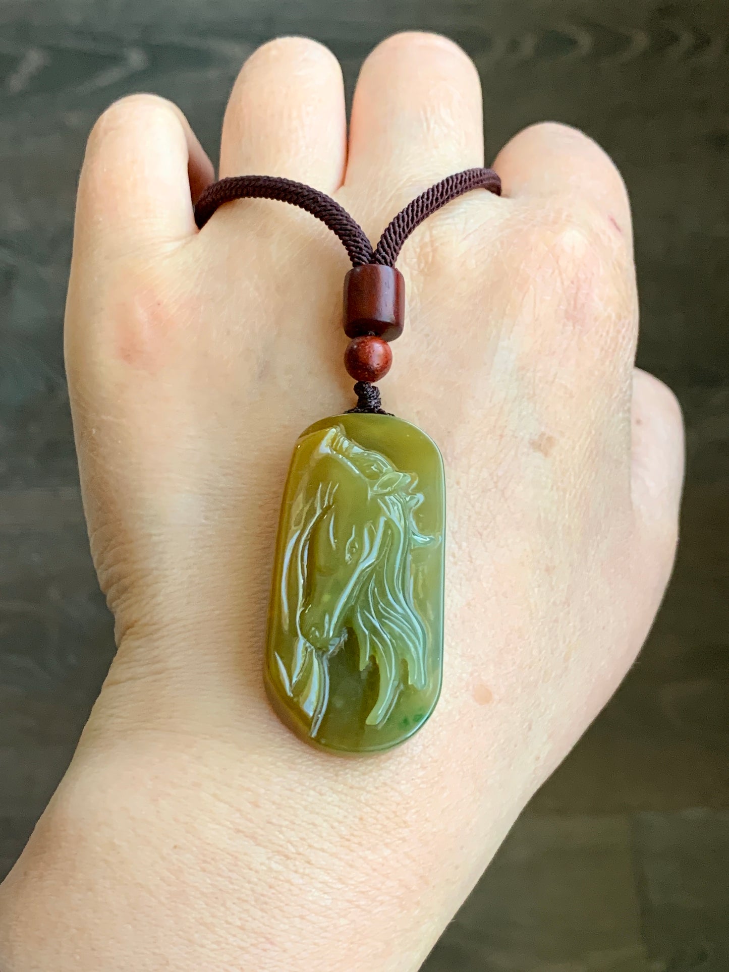 Stunning Natural Guatemalan grade A Icy Translucent Intense Yellow Jadeite w/ Green Marbling Horse Pendant Rope Necklace 天然冰危浓黄飘绿翡翠马牌吊坠挂件