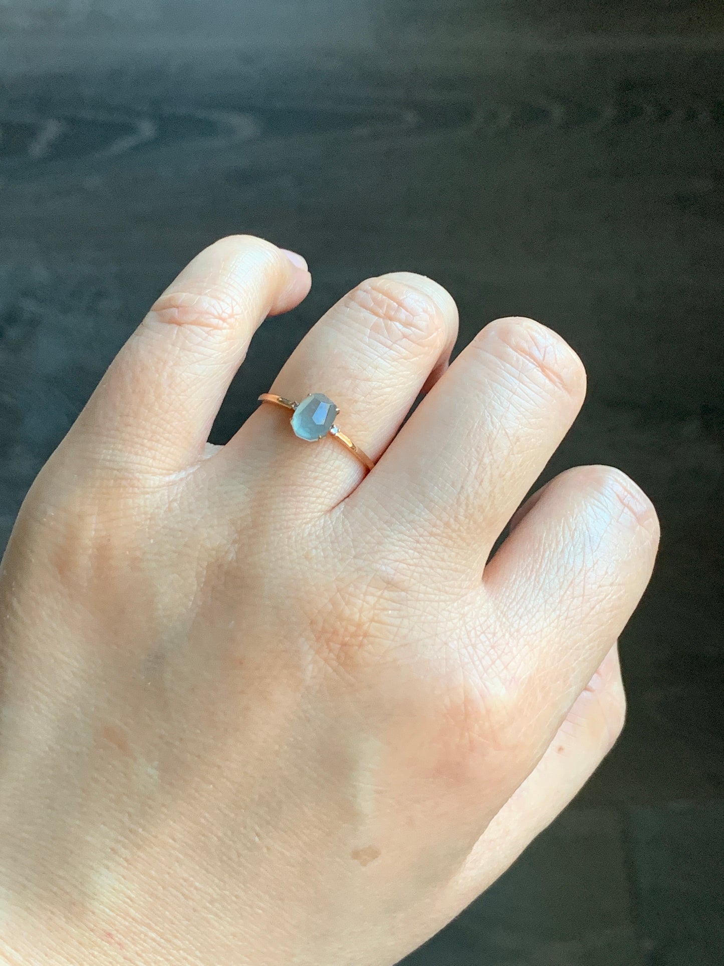 Certified Natural Grade A Icy Translucent Light Blue Jadeite Faceted Cabochon Solitaire Ring 18K Rose Gold Diamonds Sz 7 天然天空蓝翡翠切割面钻石镶嵌戒指