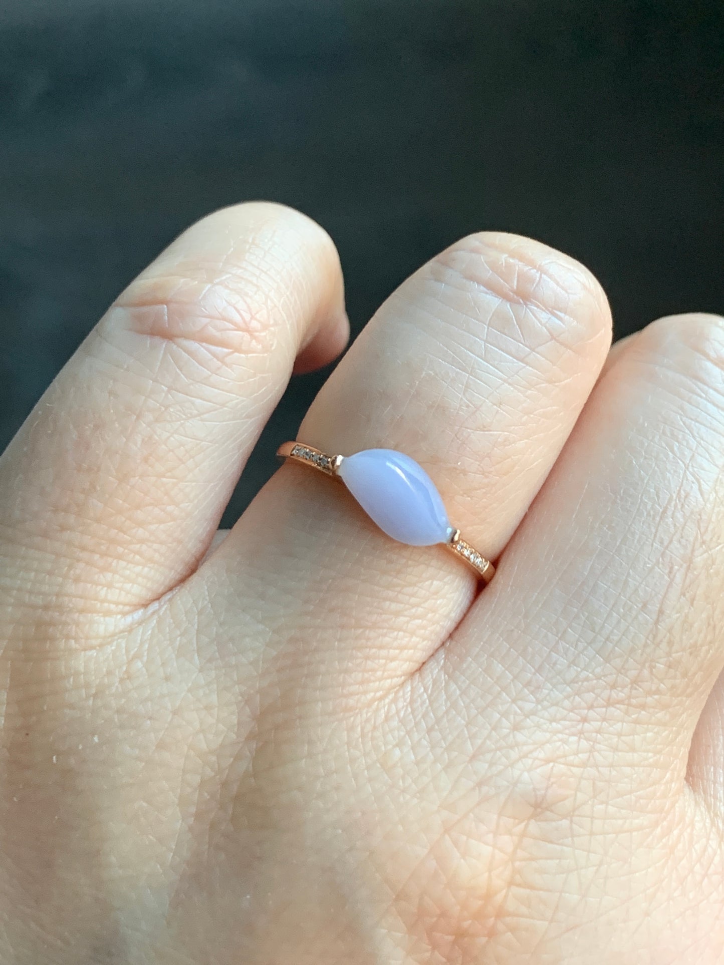 Certified Icy Light Lavender Horse Eye Cut Jadeite Ring 18K Rose Gold with Diamonds Sz 7 US 1.54g 天然冰紫翡翠马眼钻石镶嵌戒指