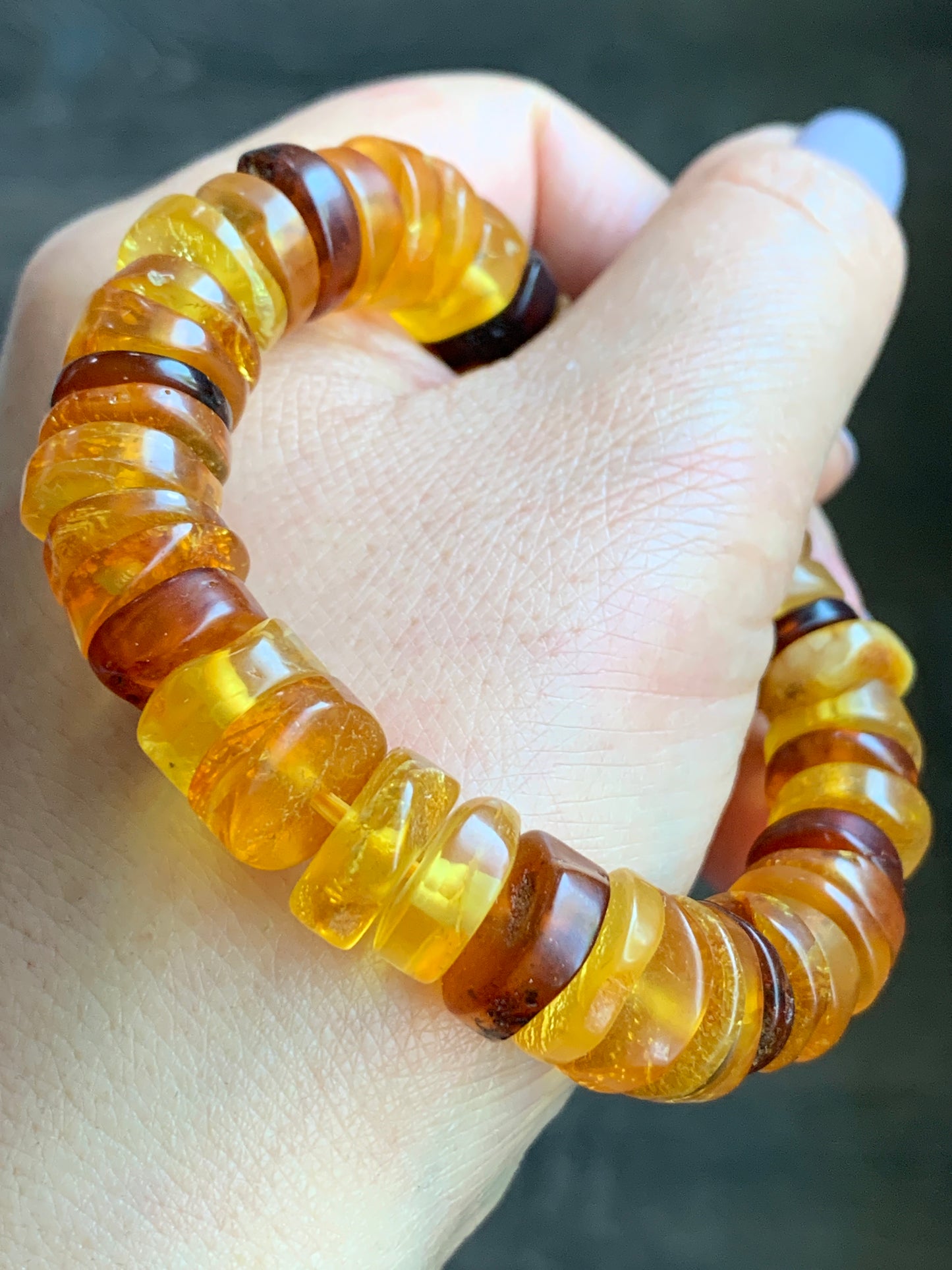Natural Amber Flat Beads Beaded Bracelet Stretchy AMB1113