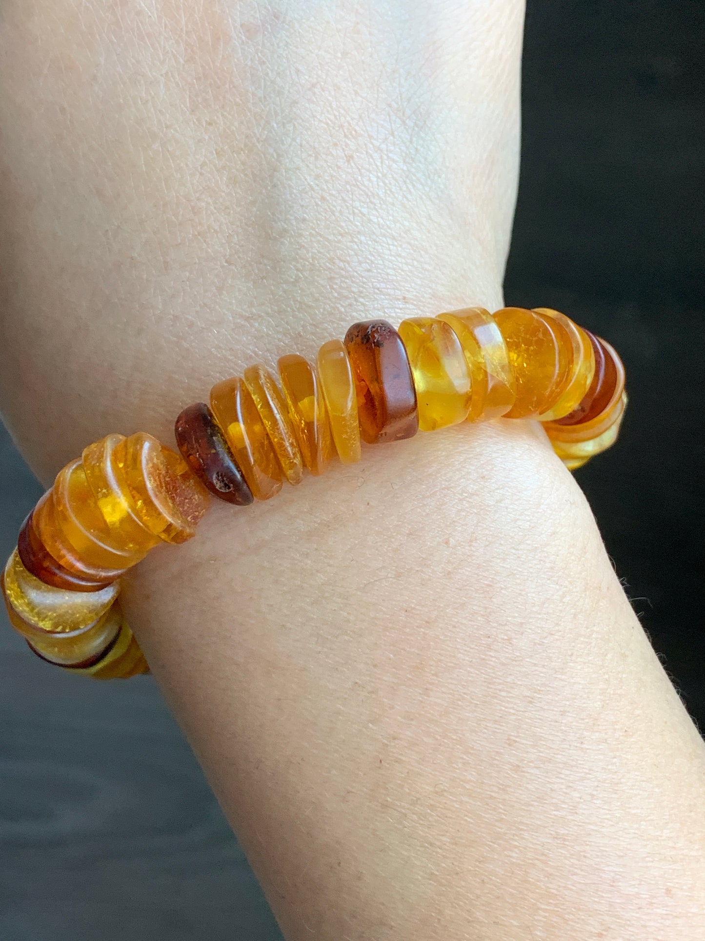 Natural Amber Flat Beads Beaded Bracelet Stretchy AMB1113