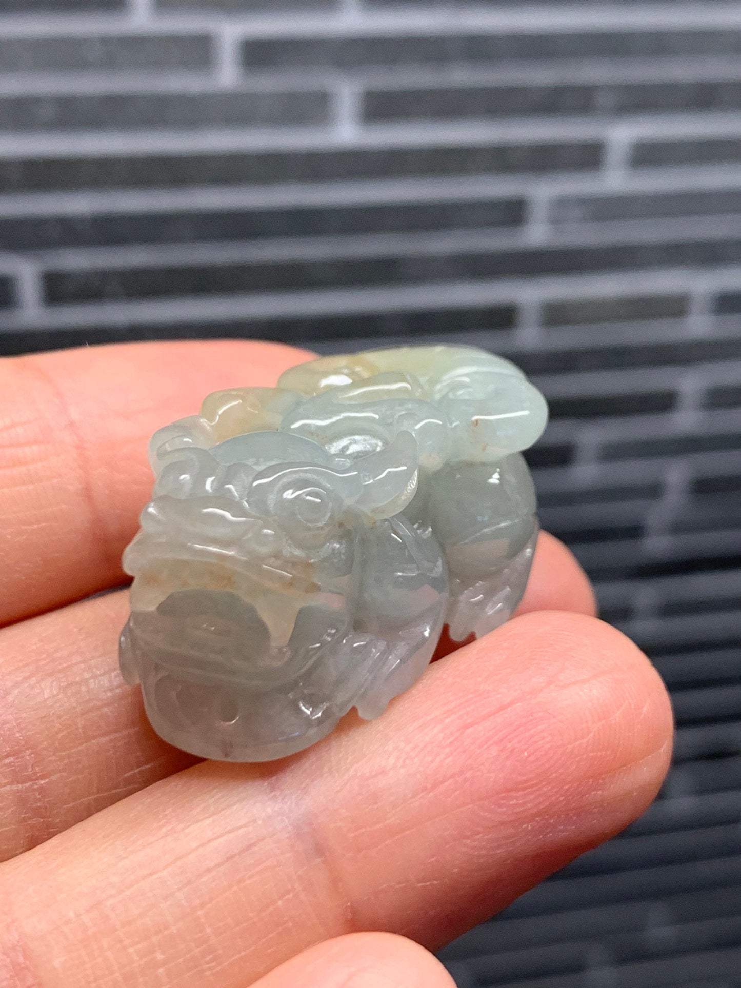 Large Natural Burmese Icy Translucent Light Green Golden Jadeite Male Pixiu Pendant Necklace 天然缅甸冰胶晴色翡翠带吧貔貅吊坠