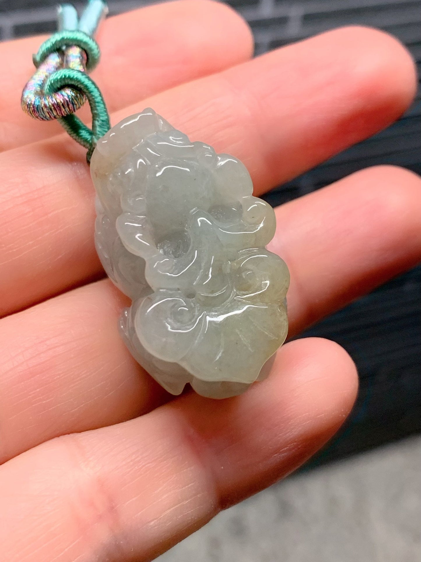 Large Natural Burmese Icy Translucent Light Green Golden Jadeite Male Pixiu Pendant Necklace 天然缅甸冰胶晴色翡翠带吧貔貅吊坠
