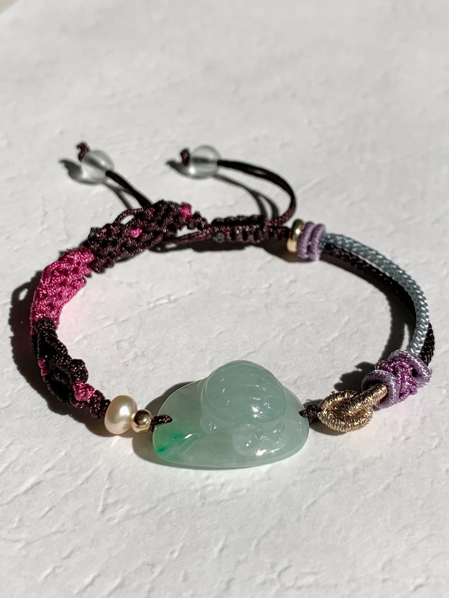 Natural grade A Burmese Icy Highly Translucent Green Jadeite Turtle Rope Braided Bracelet 正冰晴底飘阳绿乌龟手牌