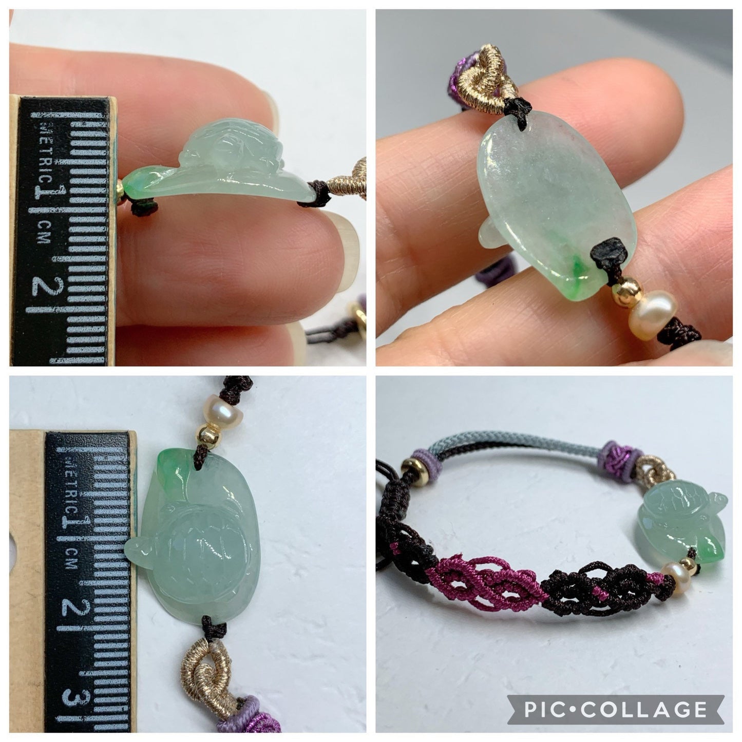 Natural grade A Burmese Icy Highly Translucent Green Jadeite Turtle Rope Braided Bracelet 正冰晴底飘阳绿乌龟手牌