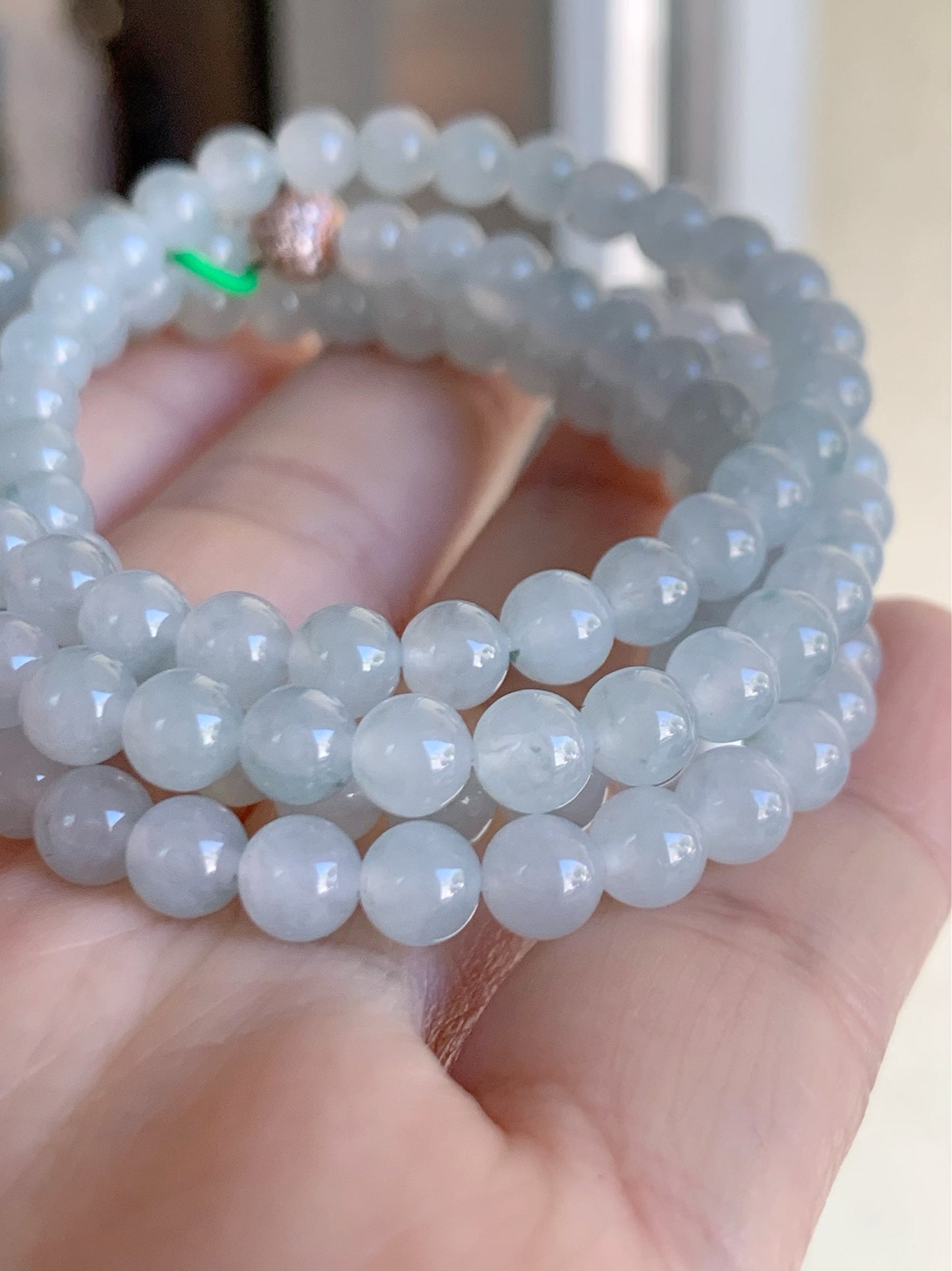 Jadeite Beaded Necklace Natural Burmese Premium Moxisha Icy Highly Translucent Light Blue Jadeite Beads 5mm 25.5” 缅甸莫西沙正冰淡蓝底长串