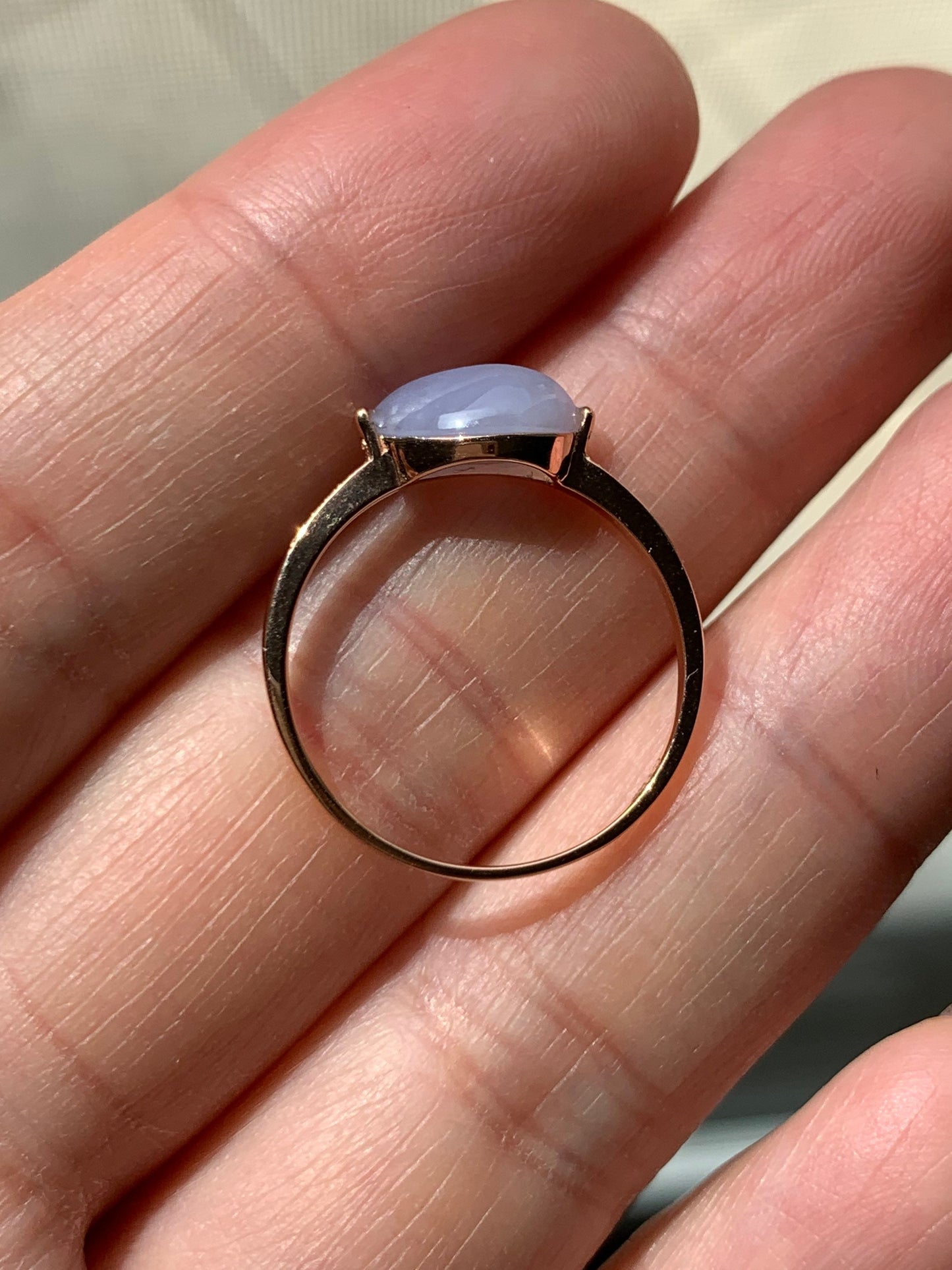 Certified Burmese Icy Light Lavender Horse Eye Cut Jadeite Ring 18K Rose Gold with Diamonds Sz 7 天然缅甸冰紫翡翠马眼钻石镶嵌戒指