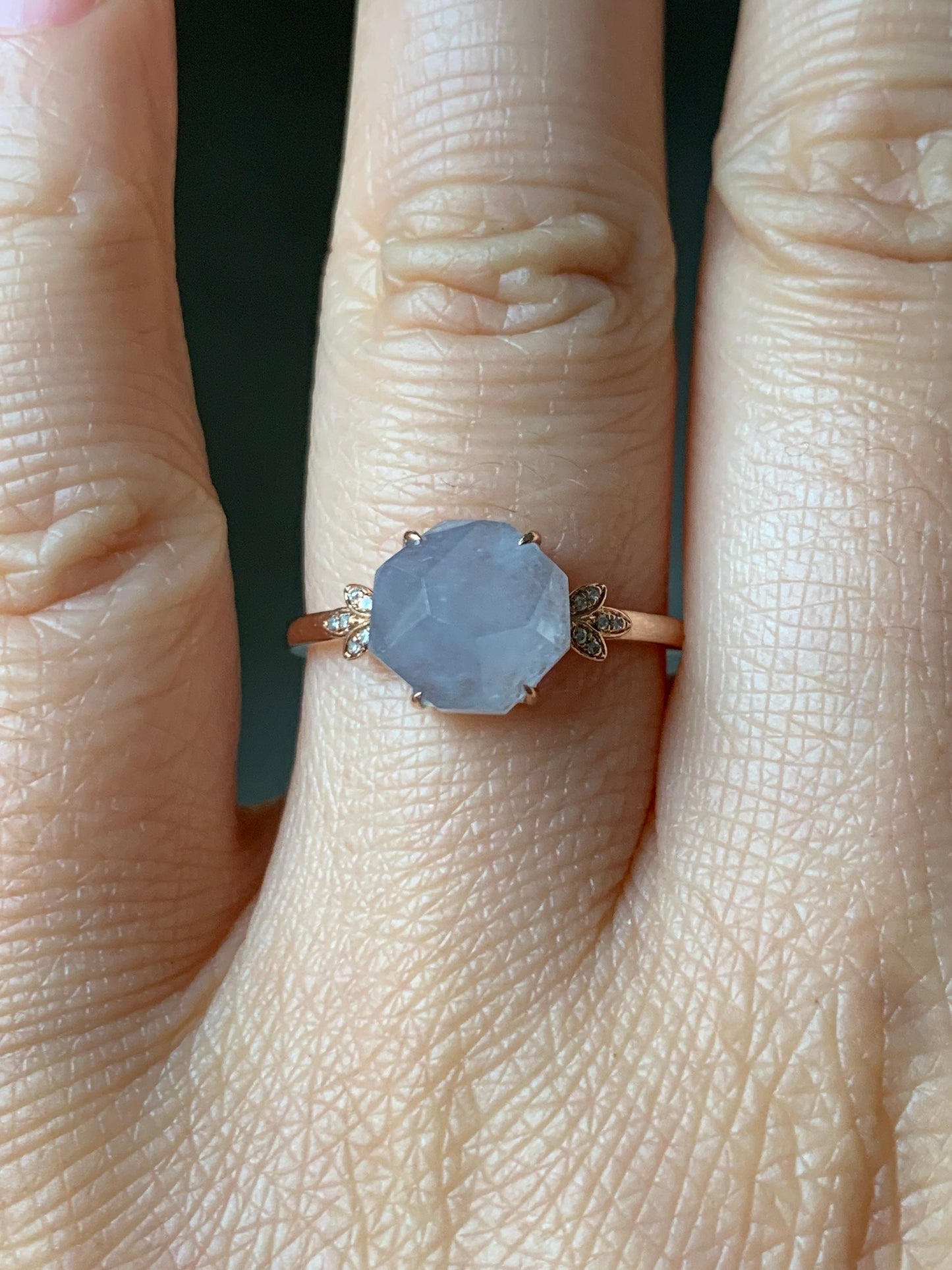 Certified Burmese Icy Translucent Purple Faceted Jadeite Solitaire Ring 18K Rose Gold & Diamond Ring Sz 7 天然缅甸冰紫翡翠切割面镶嵌钻石戒指