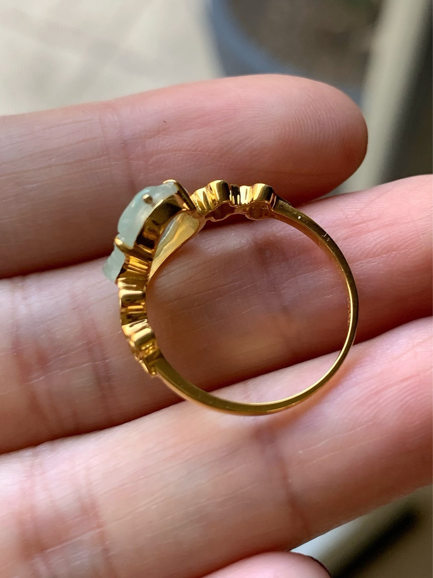 Certified Natural Burmese Premium Translucent Light Green Jadeite Buddha Ring 18K Yellow Gold Size 7 天然缅甸高冰起光晴底翡翠佛公18K镶嵌戒指