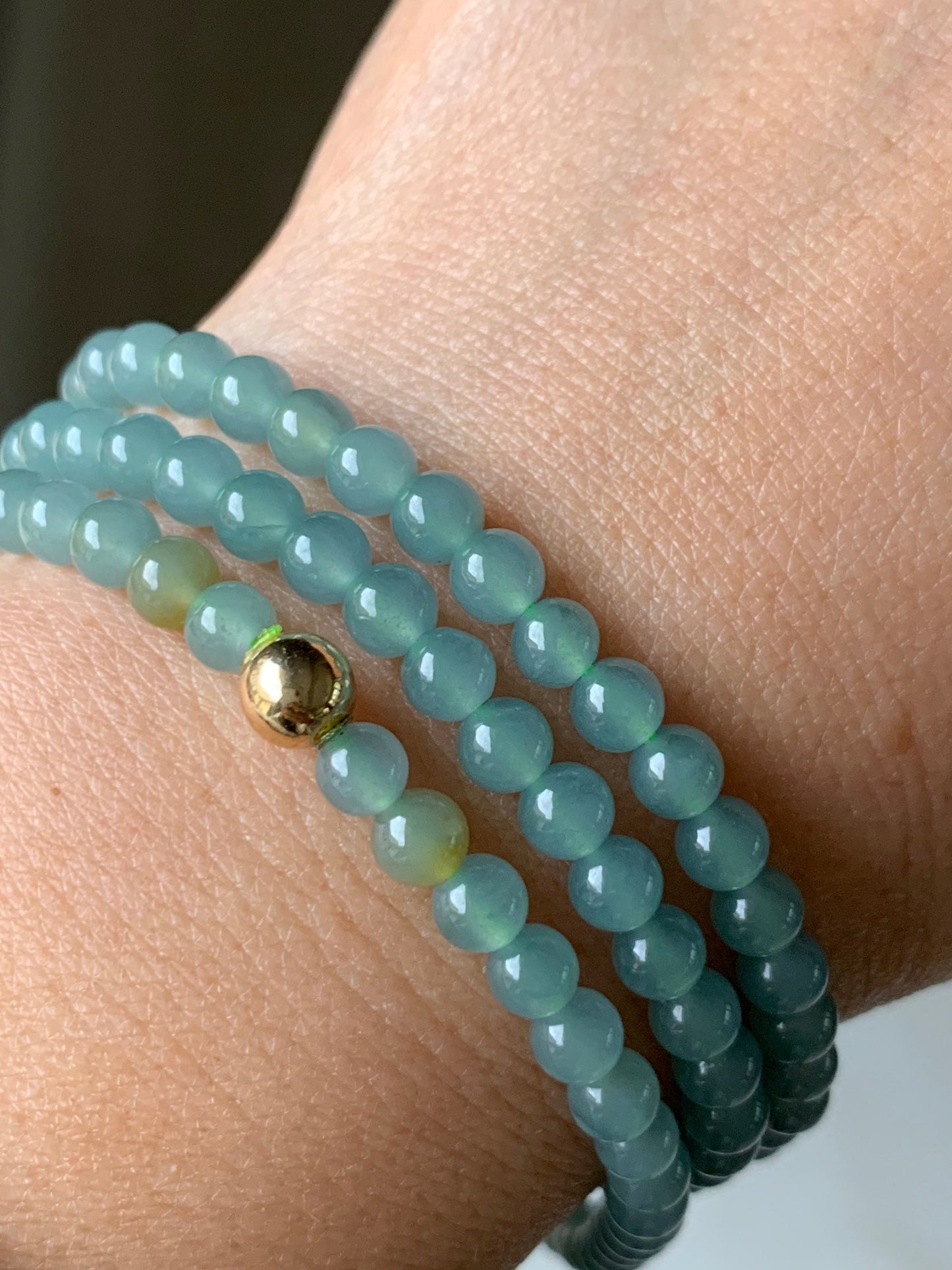 Natural Guatemalan Translucent Gelatinous Light Blue Jadeite Beaded Necklace 5mm 22” 天然危地马拉冰胶蓝水翡翠长串