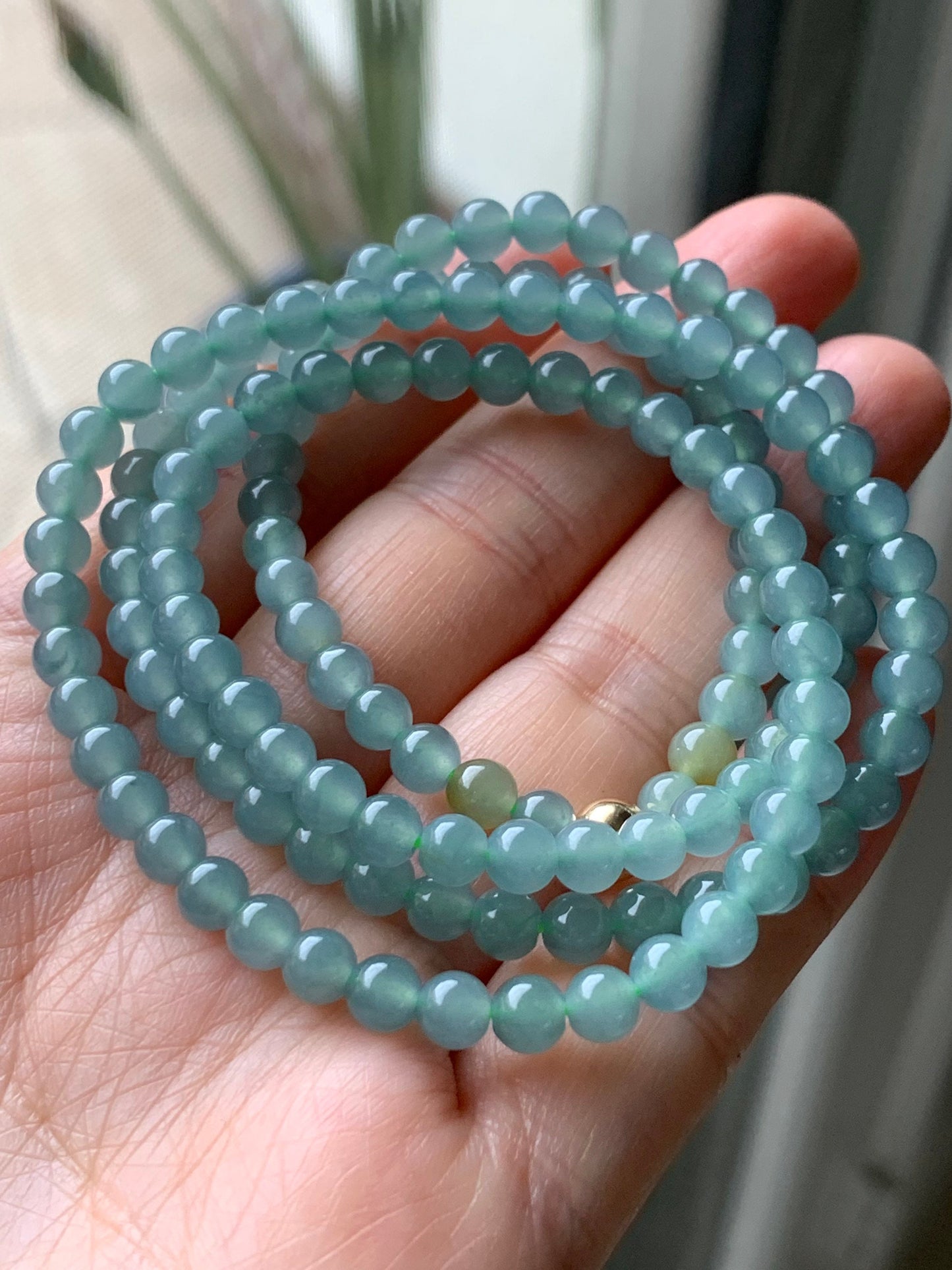 Natural Guatemalan Translucent Gelatinous Light Blue Jadeite Beaded Necklace 5mm 22” 天然危地马拉冰胶蓝水翡翠长串