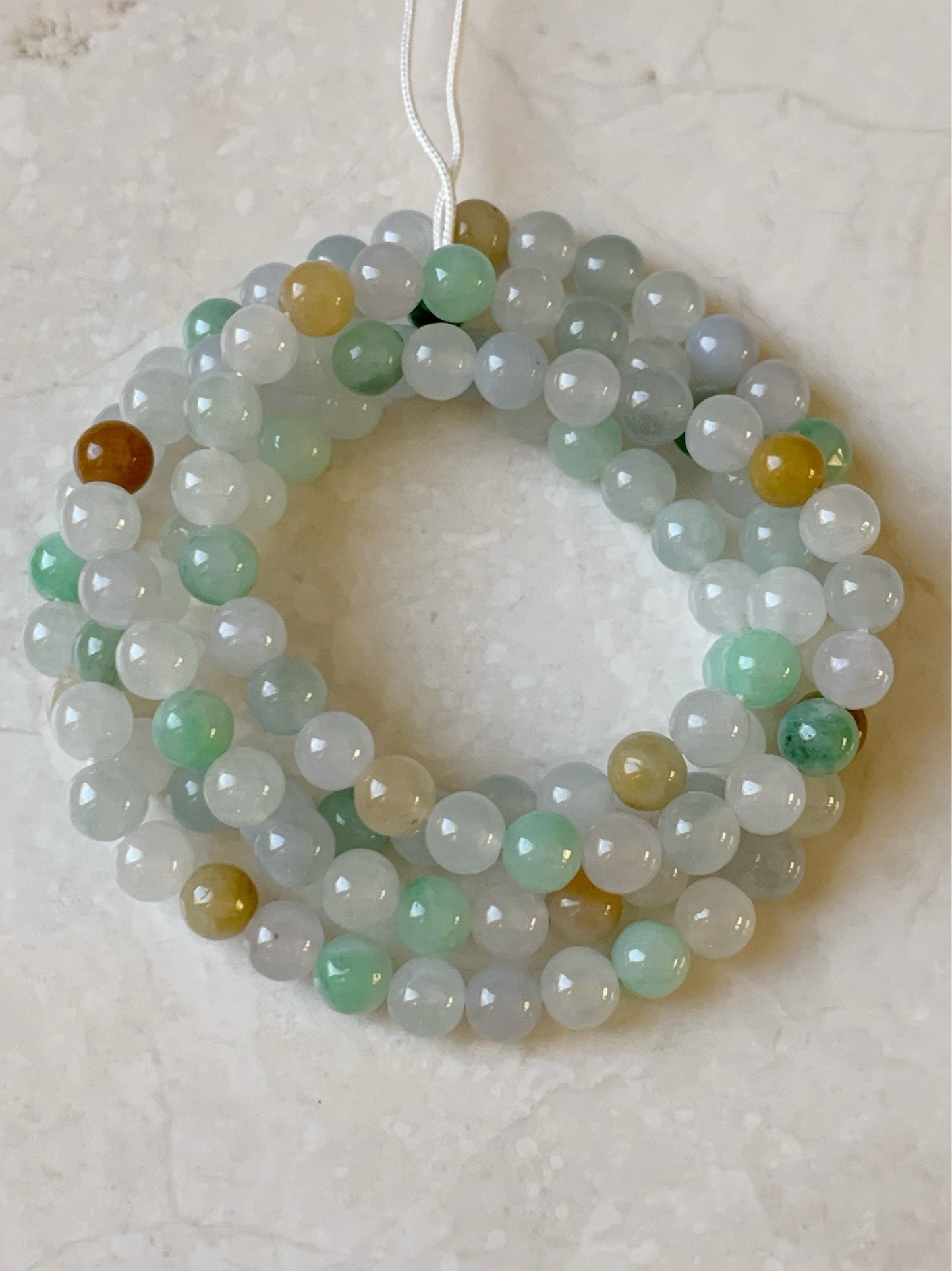 Grade A Natural Burmese Icy Translucent and Gelatinous Multi-Colored Jadeite Beaded Necklace 5.9mm 24” 天然缅甸冰胶多宝翡翠长串
