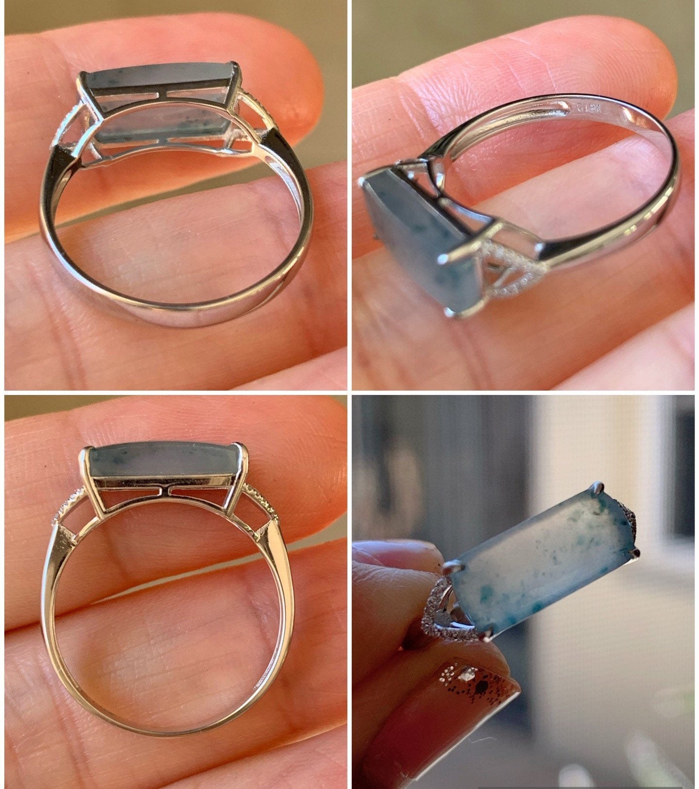 Certified Natural Burmese Icy Highly Translucent Light Green Jadeite Saddle Ring Size 7 18K White Gold & Diamonds 天然老种缅甸冰晴翡翠马鞍钻石镶嵌戒指