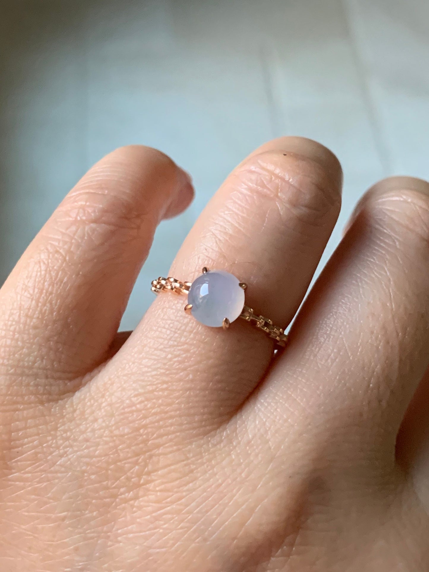 Certified Natural Burmese Icy Translucent & Gelatinous Light Purple Jadeite Ring 18K Rose Gold Sz 7 天然缅甸冰胶淡紫翡翠镶嵌戒指