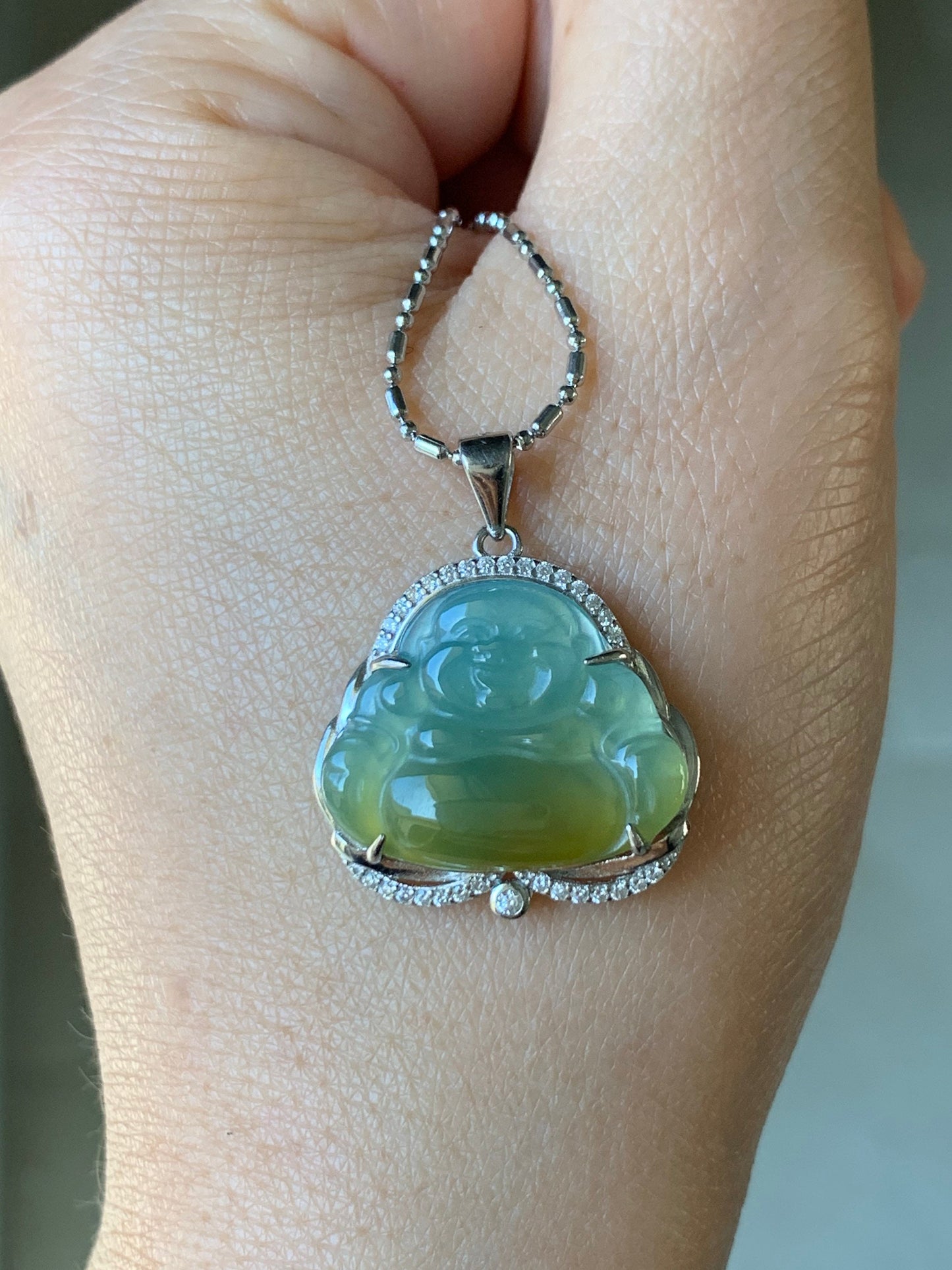 Natural Guatemalan Premium Highly Translucent Icy Blue Or Bi-Colored Jadeite Buddha Pendant S925 Silver 天然冰危正冰翡翠佛公镶嵌吊坠