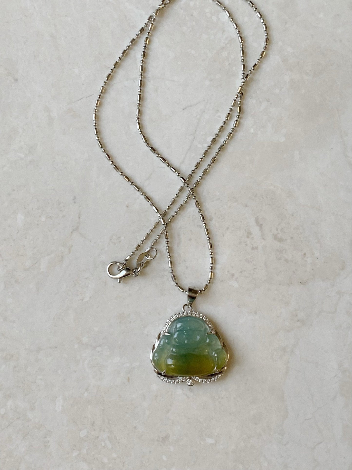 Natural Guatemalan Premium Highly Translucent Icy Blue Or Bi-Colored Jadeite Buddha Pendant S925 Silver 天然冰危正冰翡翠佛公镶嵌吊坠