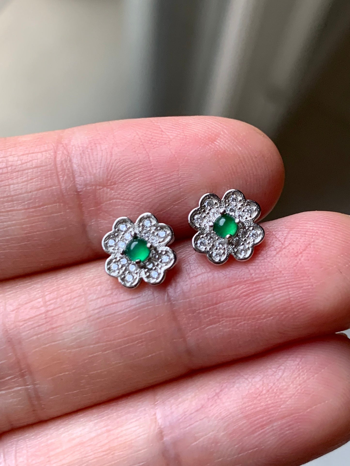Natural Guatemalan Highly Translucent Vibrant Green Jadeite Stud Earrings S925 Silver Style Varies 天然高危绿翡翠镶嵌耳钉