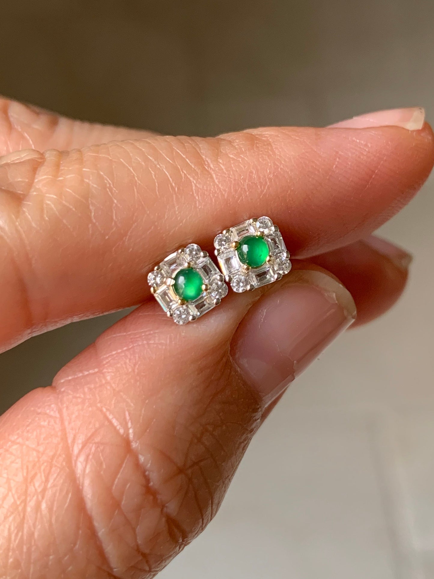 Natural Guatemalan Highly Translucent Vibrant Green Jadeite Stud Earrings S925 Silver Style Varies 天然高危绿翡翠镶嵌耳钉