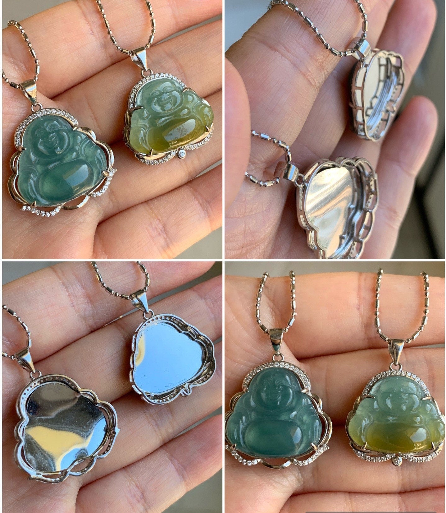 Natural Guatemalan Premium Highly Translucent Icy Blue Or Bi-Colored Jadeite Buddha Pendant S925 Silver 天然冰危正冰翡翠佛公镶嵌吊坠