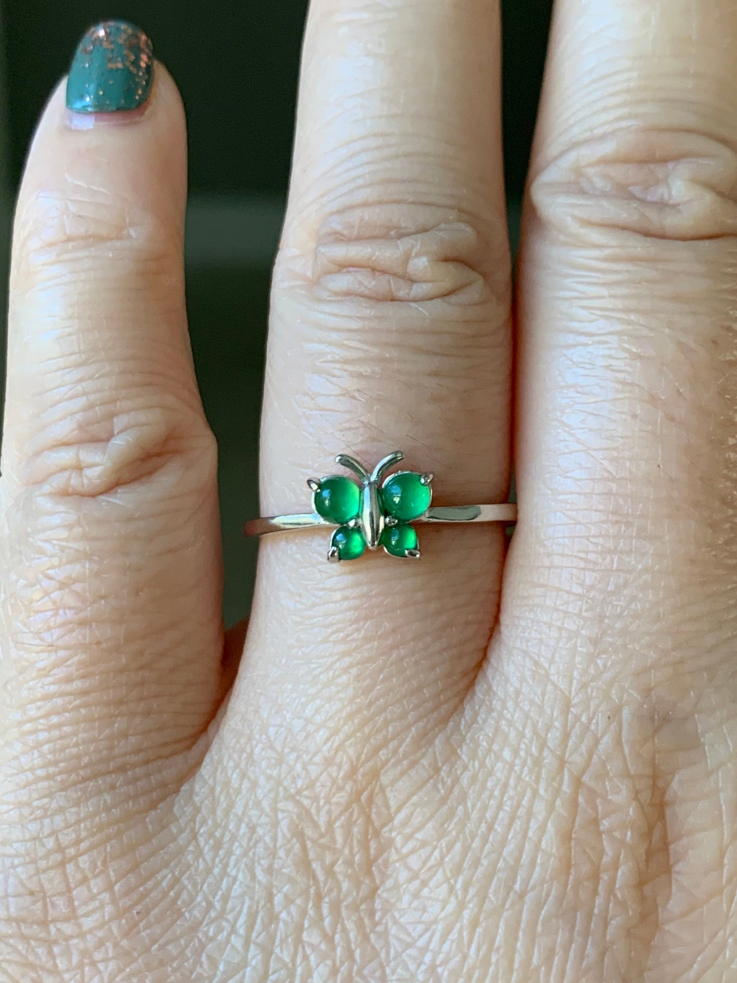 Natural Guatemalan Icy Highly Translucent Vibrant Green Jadeite Butterfly Design Ring or Stud Earrings S925 Silver 天然老种高危阳绿翡翠蝴蝶银镶 WHD100