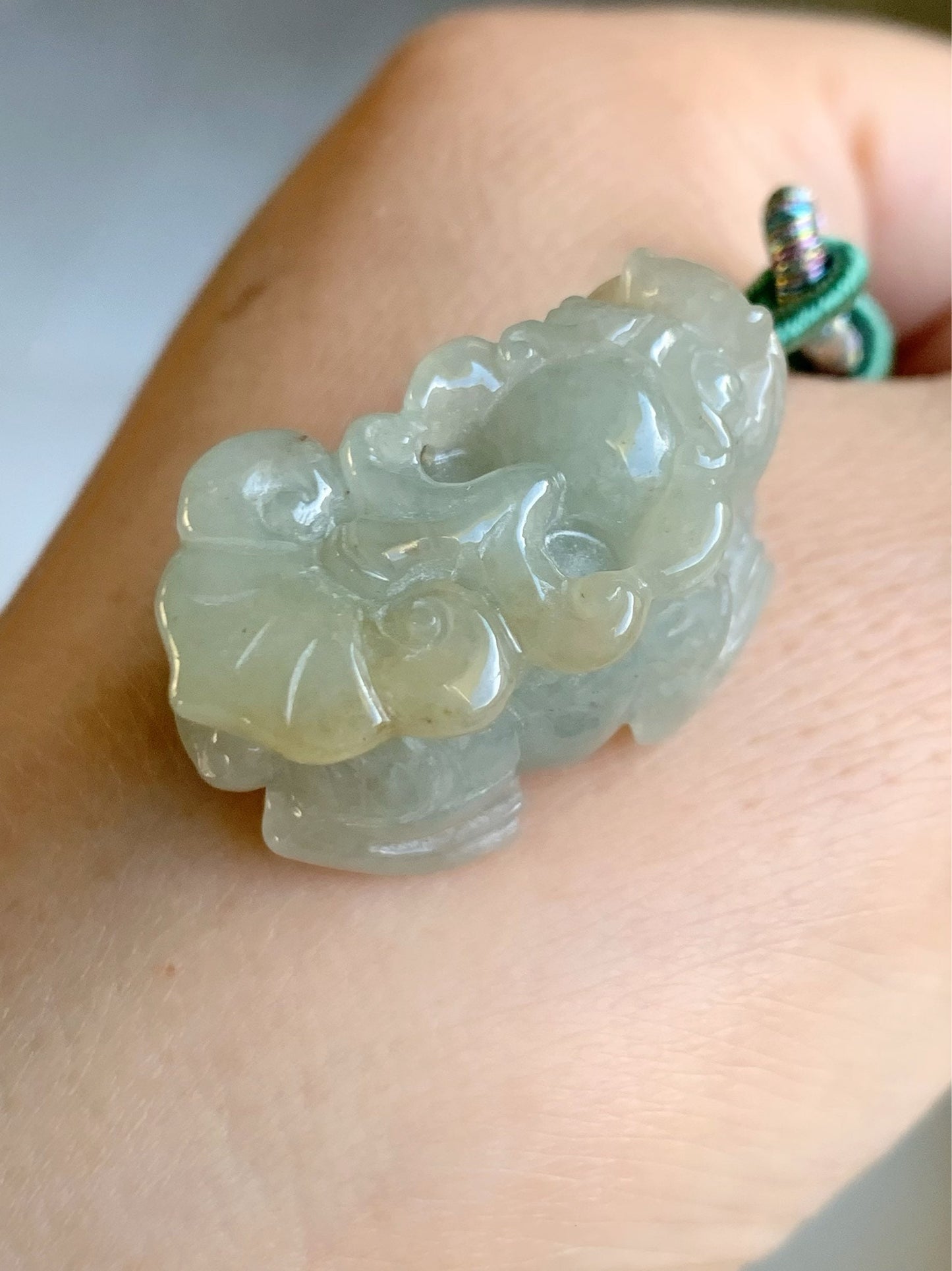Large Natural Burmese Icy Translucent Light Green Golden Jadeite Male Pixiu Pendant Necklace 天然缅甸冰胶晴色翡翠带吧貔貅吊坠