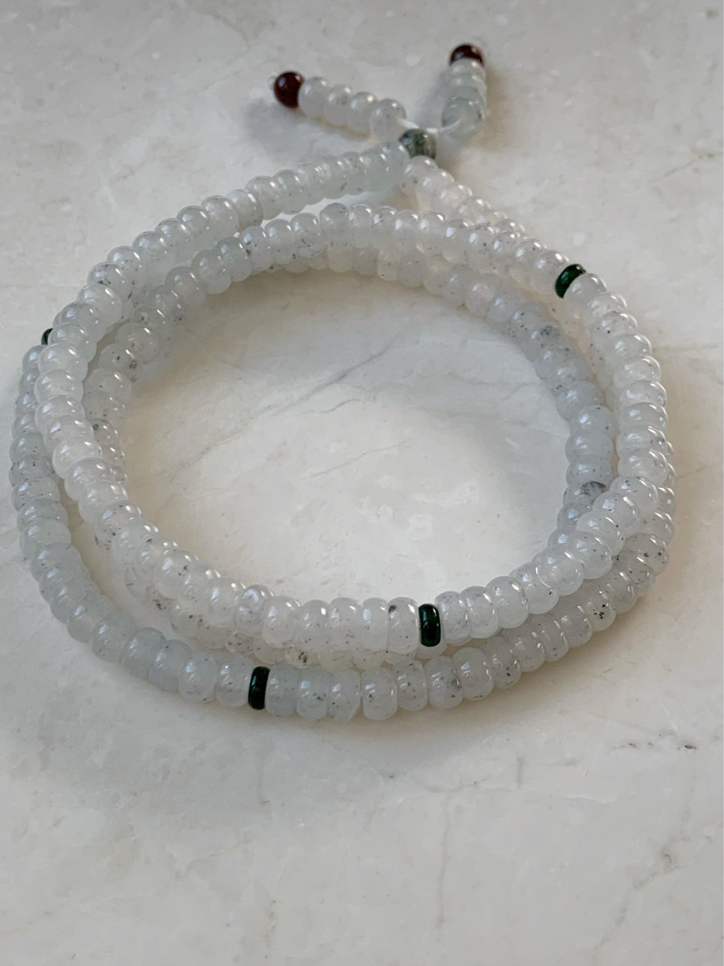 Natural Burmese Grade A Highly Translucent Gelatinous White Wuji Jadeite Flat Bead Beaded Necklace 24” 天然缅甸冰胶乌鸡翡翠算盘珠长链