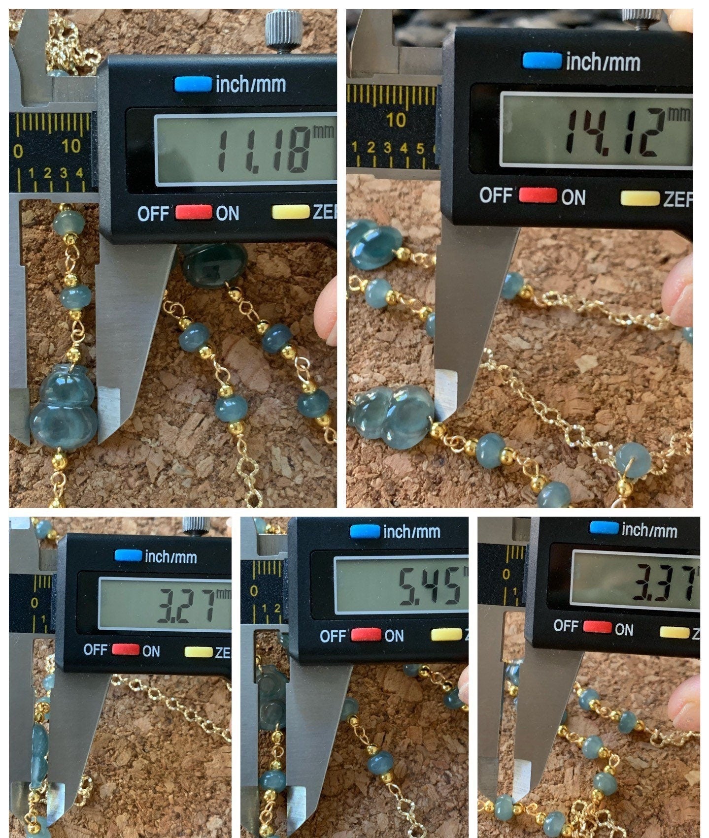 Natural Guatemalan Icy Highly Translucent Teal Blue Jadeite Carved Hulu Gourd Bracelet 14K Gold Plated adjustable 7.25” 天然冰危蓝绿翡翠葫芦14K包金手链