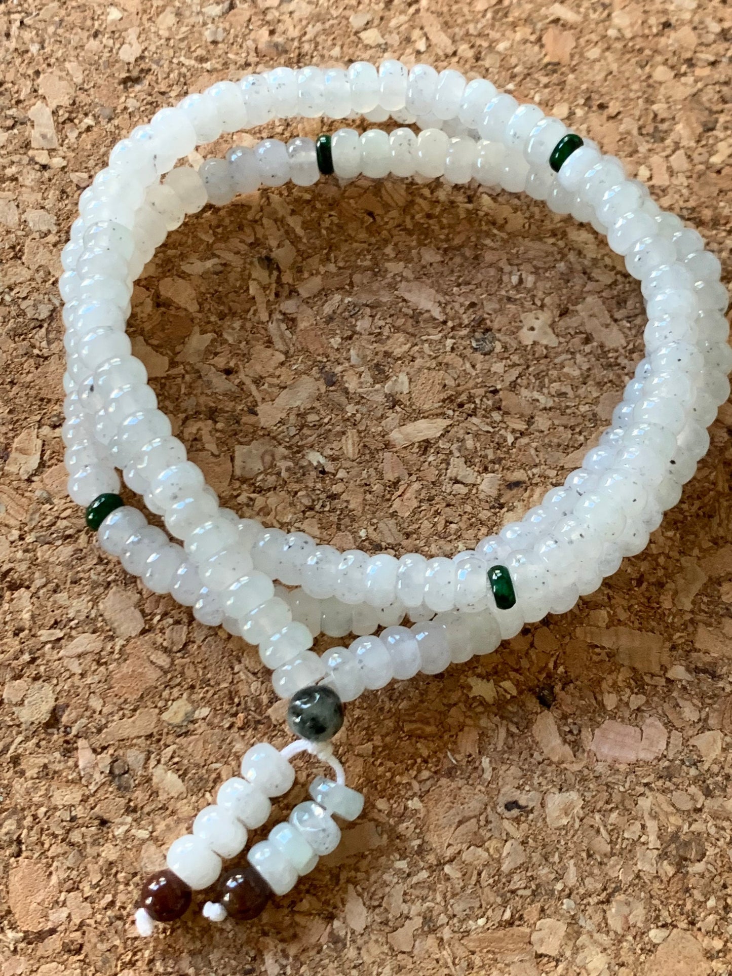 Natural Burmese Grade A Highly Translucent Gelatinous White Wuji Jadeite Flat Bead Beaded Necklace 24” 天然缅甸冰胶乌鸡翡翠算盘珠长链