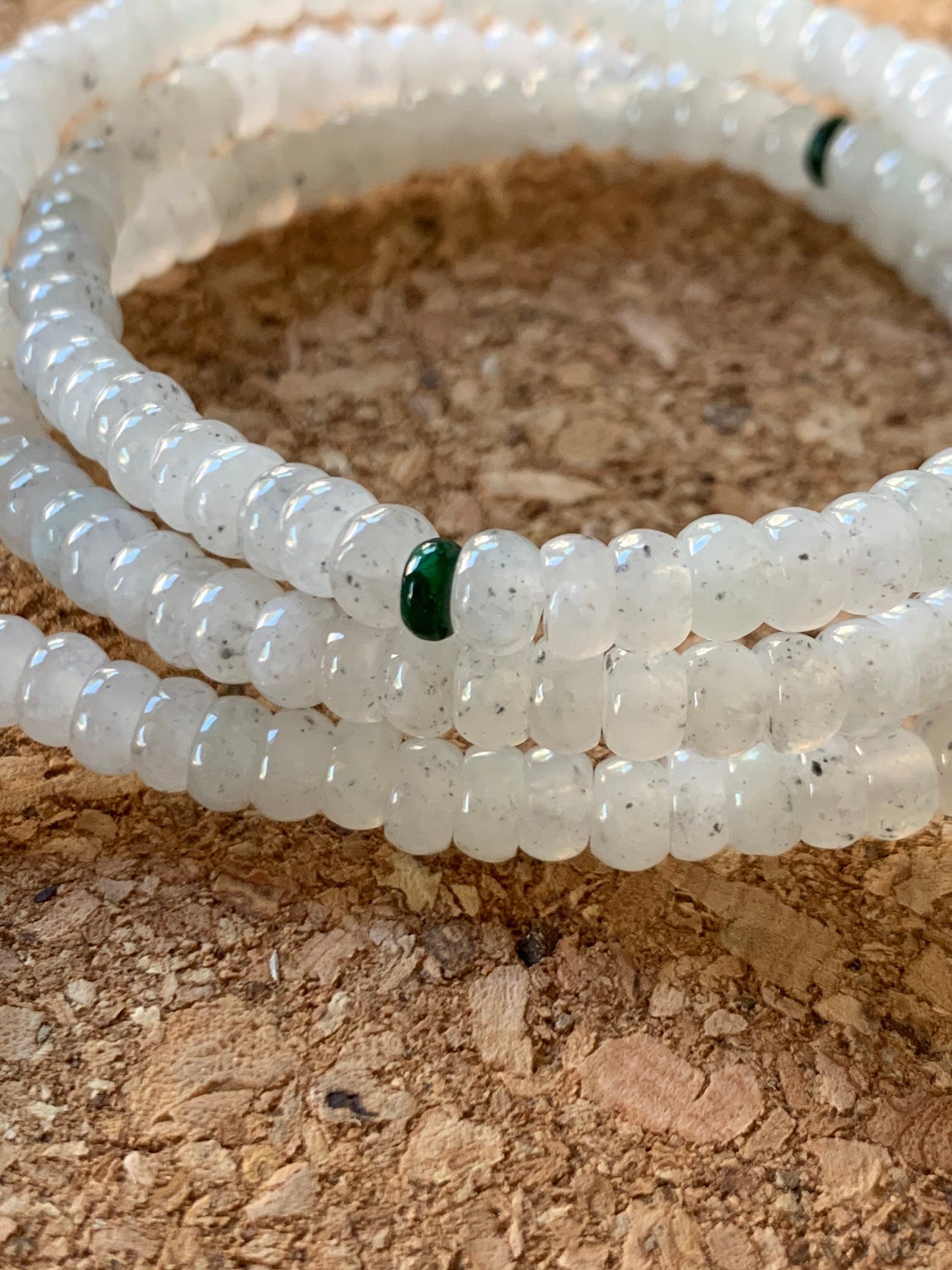 Natural Burmese Grade A Highly Translucent Gelatinous White Wuji Jadeite Flat Bead Beaded Necklace 24” 天然缅甸冰胶乌鸡翡翠算盘珠长链