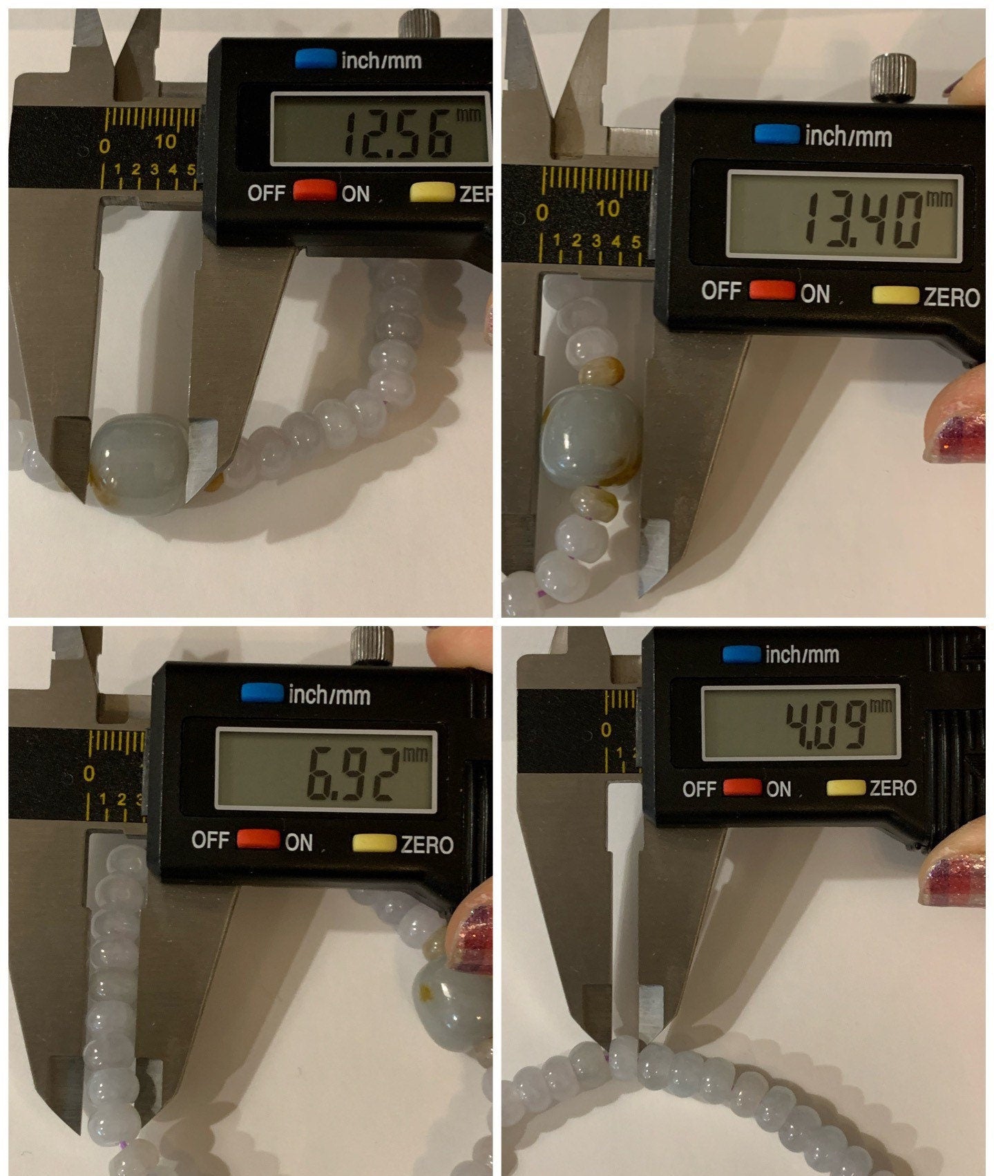 Natural Burmese Icy Translucent White Jadeite Flat Bead Large Sky Blue Jadeite Drum Bead Beaded Bracelet Stretchy 7” 天然缅甸白冰翡翠大卡算盘珠天空蓝撒金鼓珠手串