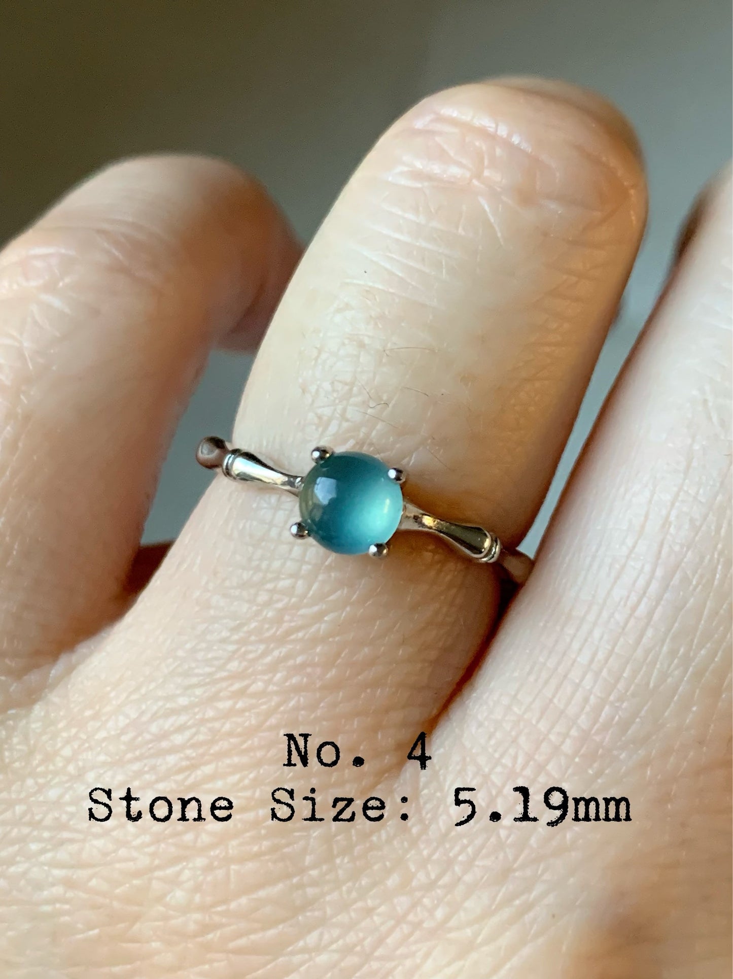 Natural Guatemalan Highly Translucent Glowing Blue Jadeite Solitaire Bamboo Ring S925 Silver Adjustable Size 天然冰危蓝翡翠竹节款银镶戒指