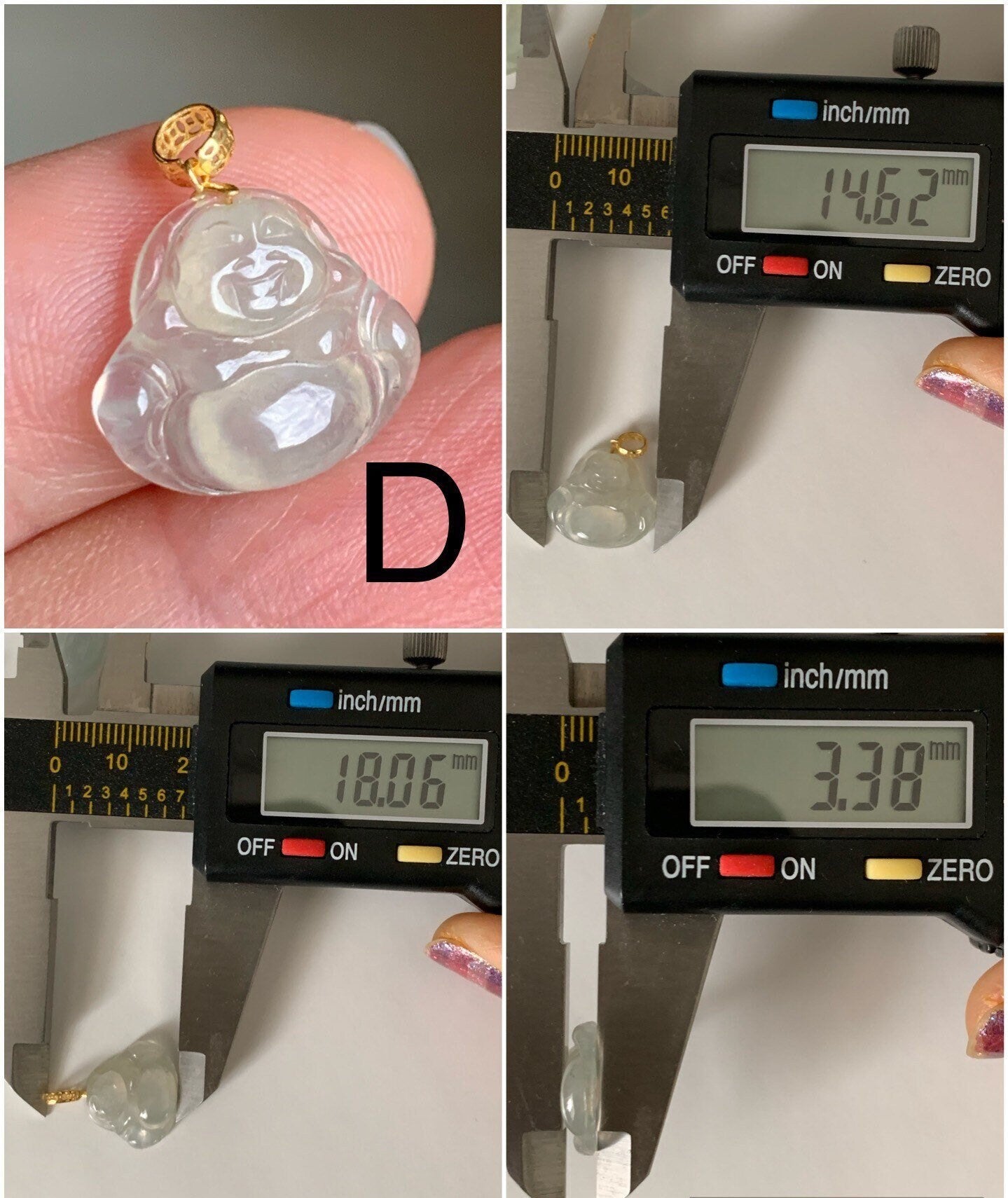 PETITE Natural Burmese Premium Highly Translucent Icy Jadeite Buddha Petite Pendant 18K Yellow or White Gold Bail 天然缅甸老种正冰起钢翡翠佛公镶嵌吊坠