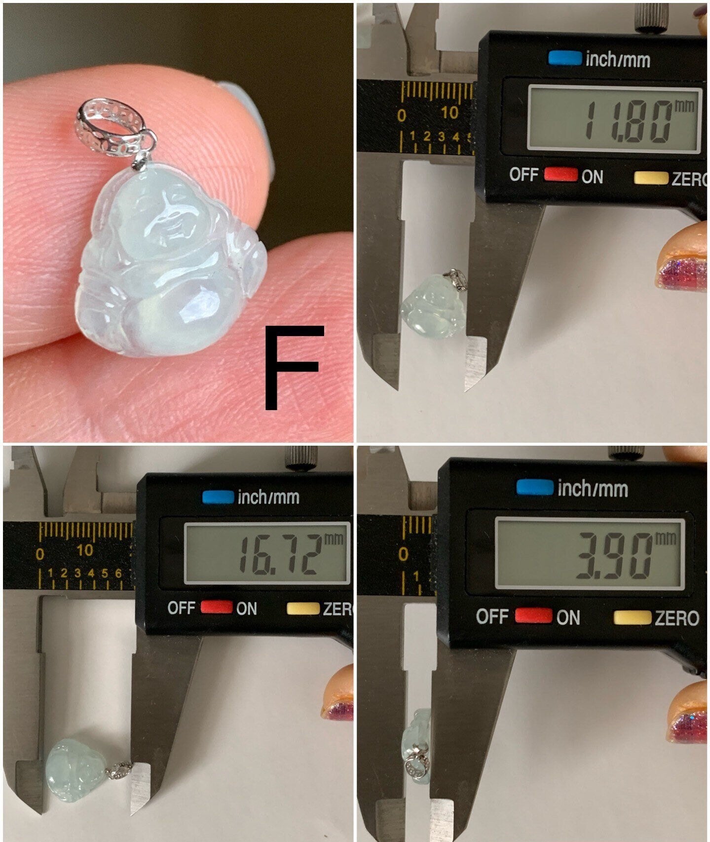 PETITE Natural Burmese Premium Highly Translucent Icy Jadeite Buddha Petite Pendant 18K Yellow or White Gold Bail 天然缅甸老种正冰起钢翡翠佛公镶嵌吊坠