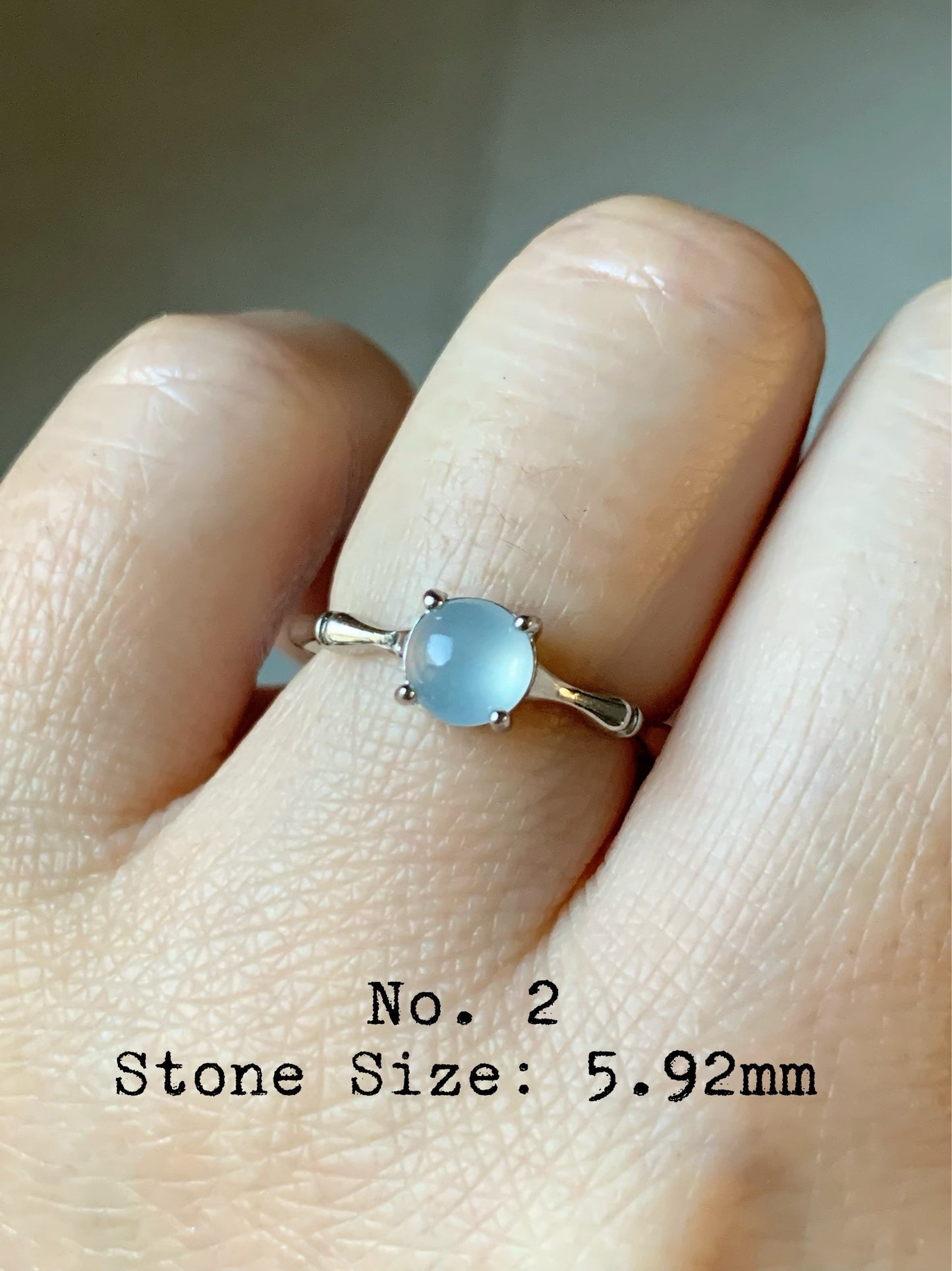 Natural Guatemalan Highly Translucent Glowing Blue Jadeite Solitaire Bamboo Ring S925 Silver Adjustable Size 天然冰危蓝翡翠竹节款银镶戒指