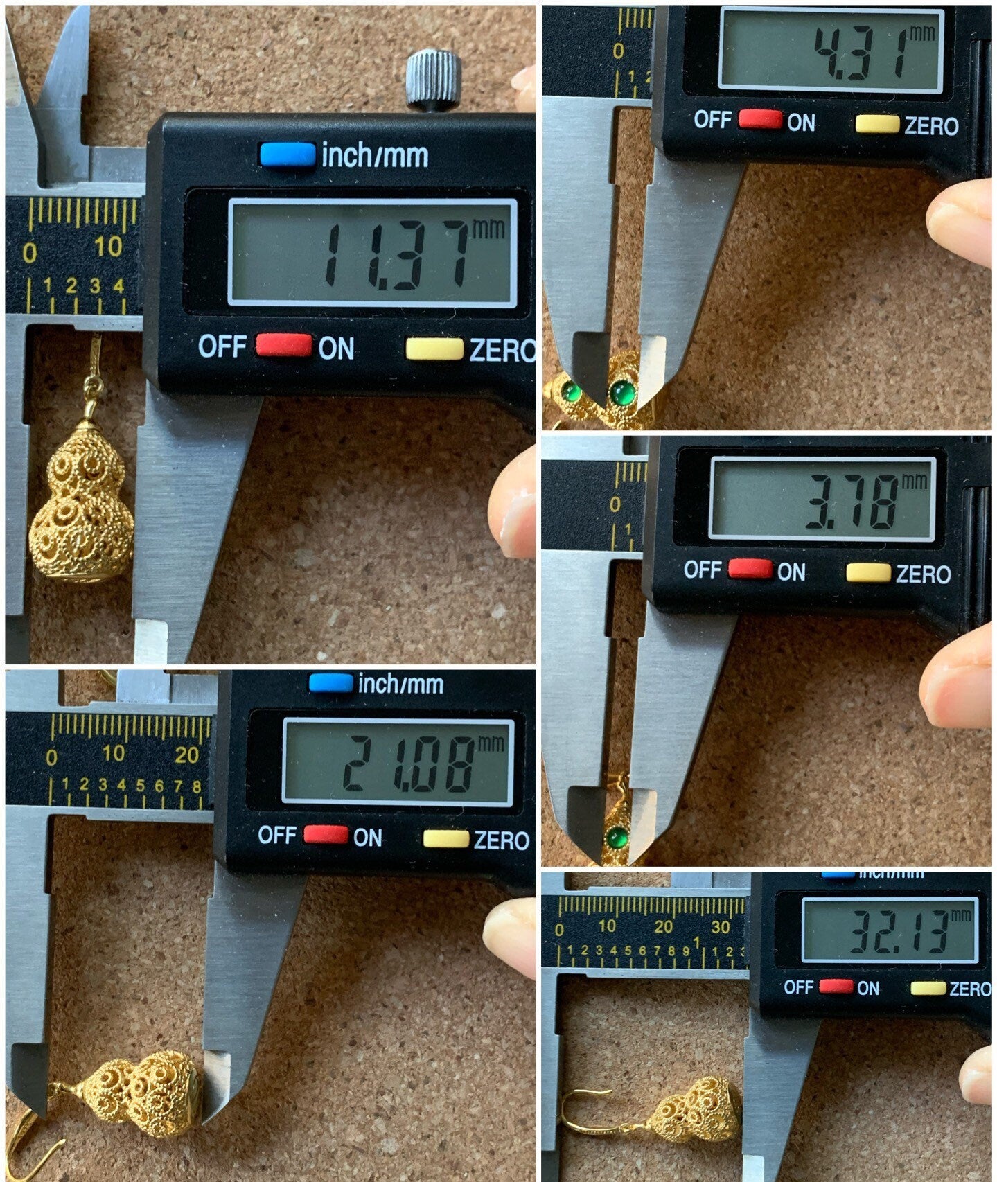 Natural Guatemalan Premium Green Jadeite 3D Hulu Gourd Dangle Earrings S925 Silver Yellow Gold Finish 天然高冰危绿翡翠银镶立体葫芦吊坠