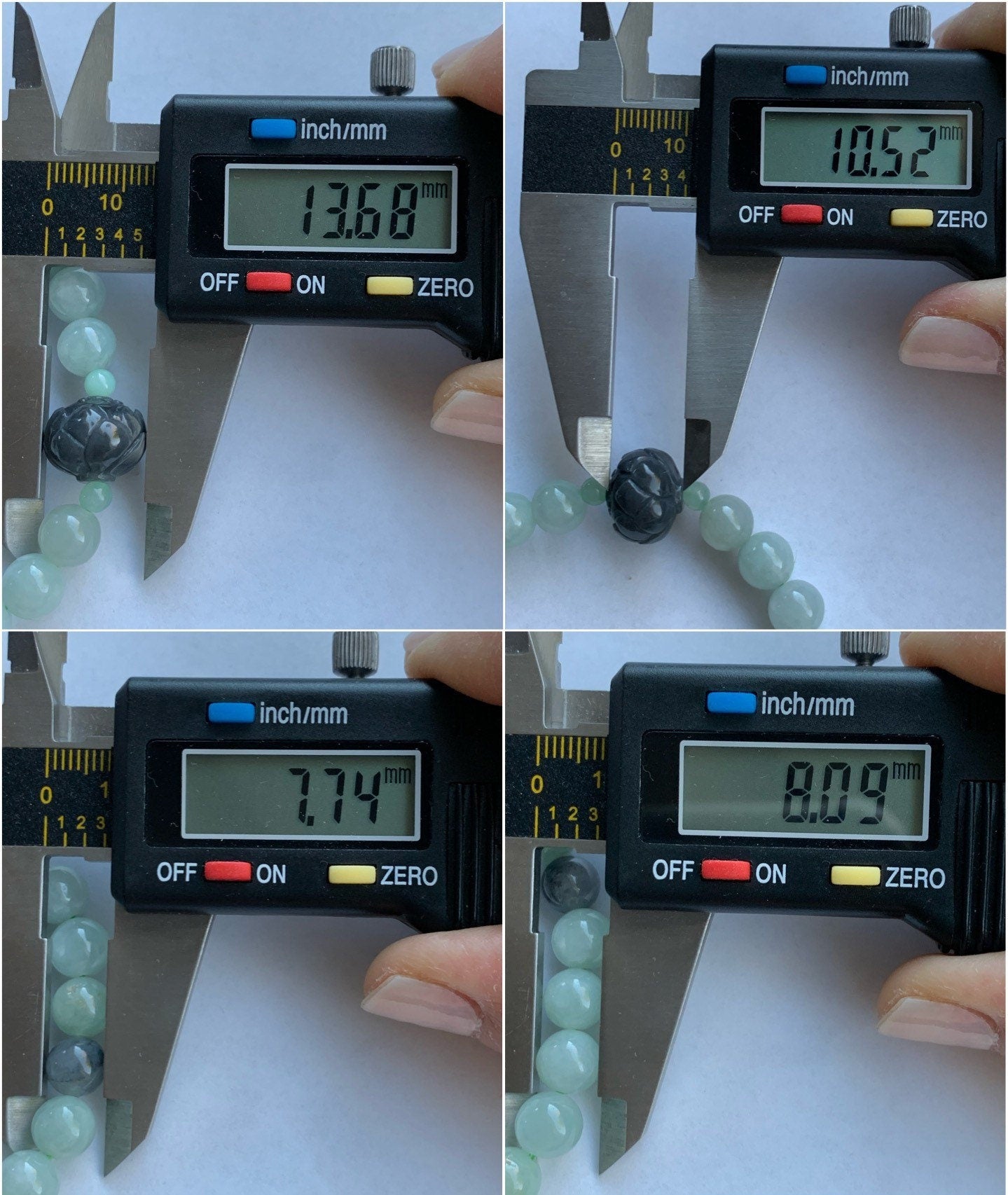 Burmese Natural Translucent Light Green & Icy Wuji Jadeite Beads Carved Wuji Jadeite Lotus Flower Beaded Bracelet 6.25” 天然缅甸淡晴底冰乌鸡翡翠莲花珠手串