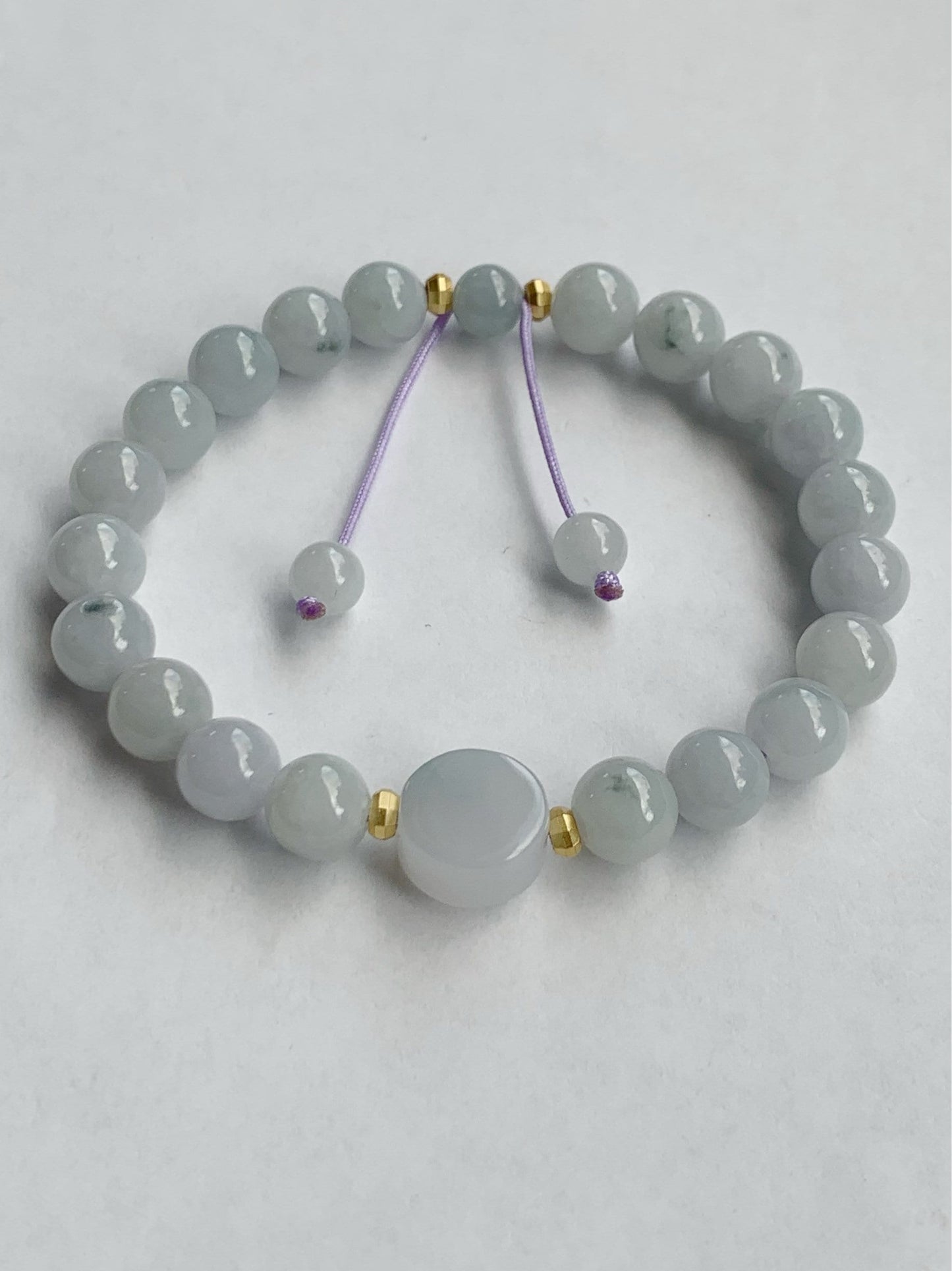 Burmese Natural Translucent Jadeite Round Beads and Coin Bead Beaded Bracelet 6.75” 天然缅甸翡翠圆珠圆无事牌手串
