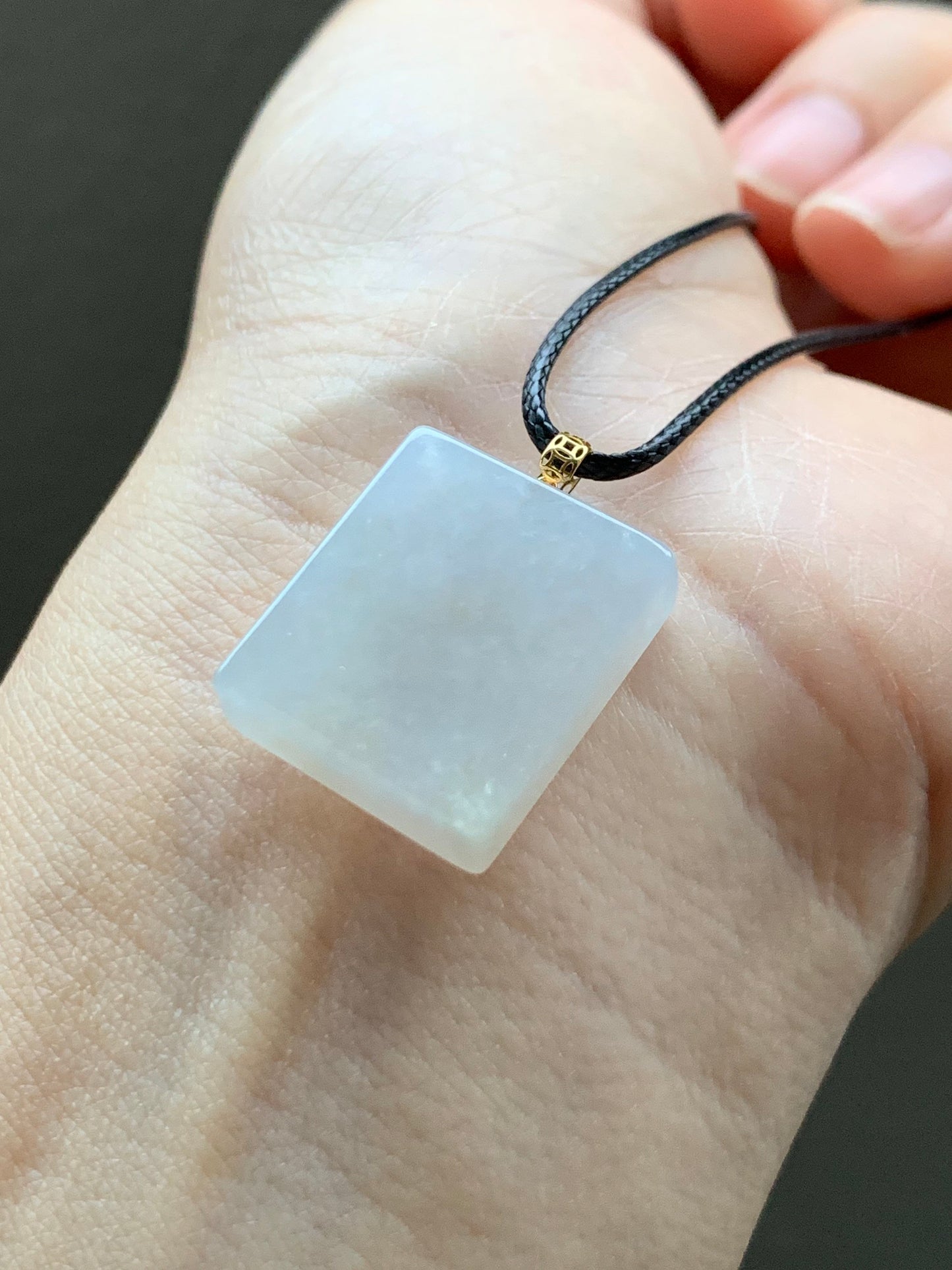 Natural Burmese Icy Translucent Beige Jadeite Rectangle Pendant 18K Yellow Gold 天然缅甸冰糖黄翡翠方牌镶嵌吊坠