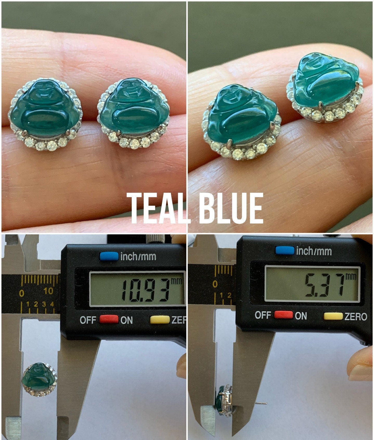 Natural Guatemalan Grade A Icy Translucent Jadeite Carved Buddha Stud Earrings S925 Silver 天然冰危翡翠佛公银耳钉
