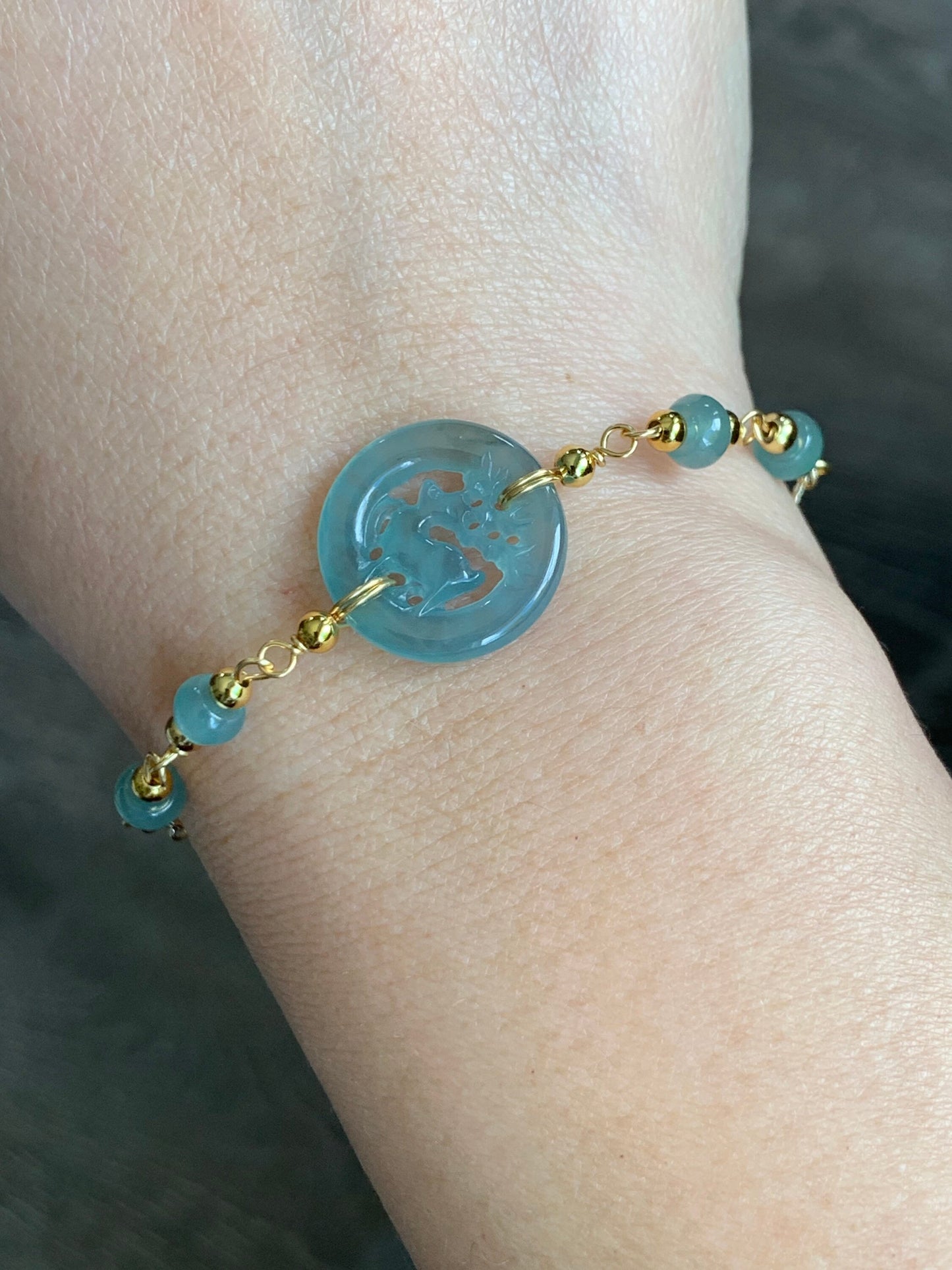 Natural Guatemalan Icy Highly Translucent Blue Jadeite Carved Deer Dangle Earrings / Pendant / Bracelet 14K Gold Plated 天然冰危A货蓝水翡翠双面雕鹿牌