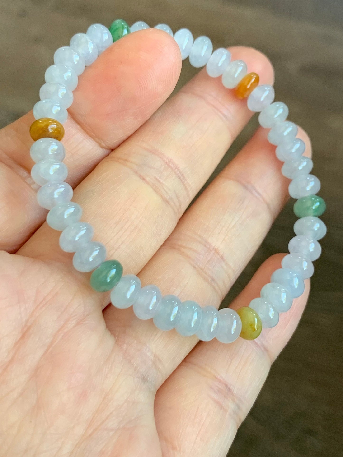 Burmese Natural Premium Icy translucent Multi-Colored Jadeite Drum Beads Beaded Bracelet 6.1mm 6.25” 天然缅甸起冰起光多宝翡翠鼓珠手串 ZXG131