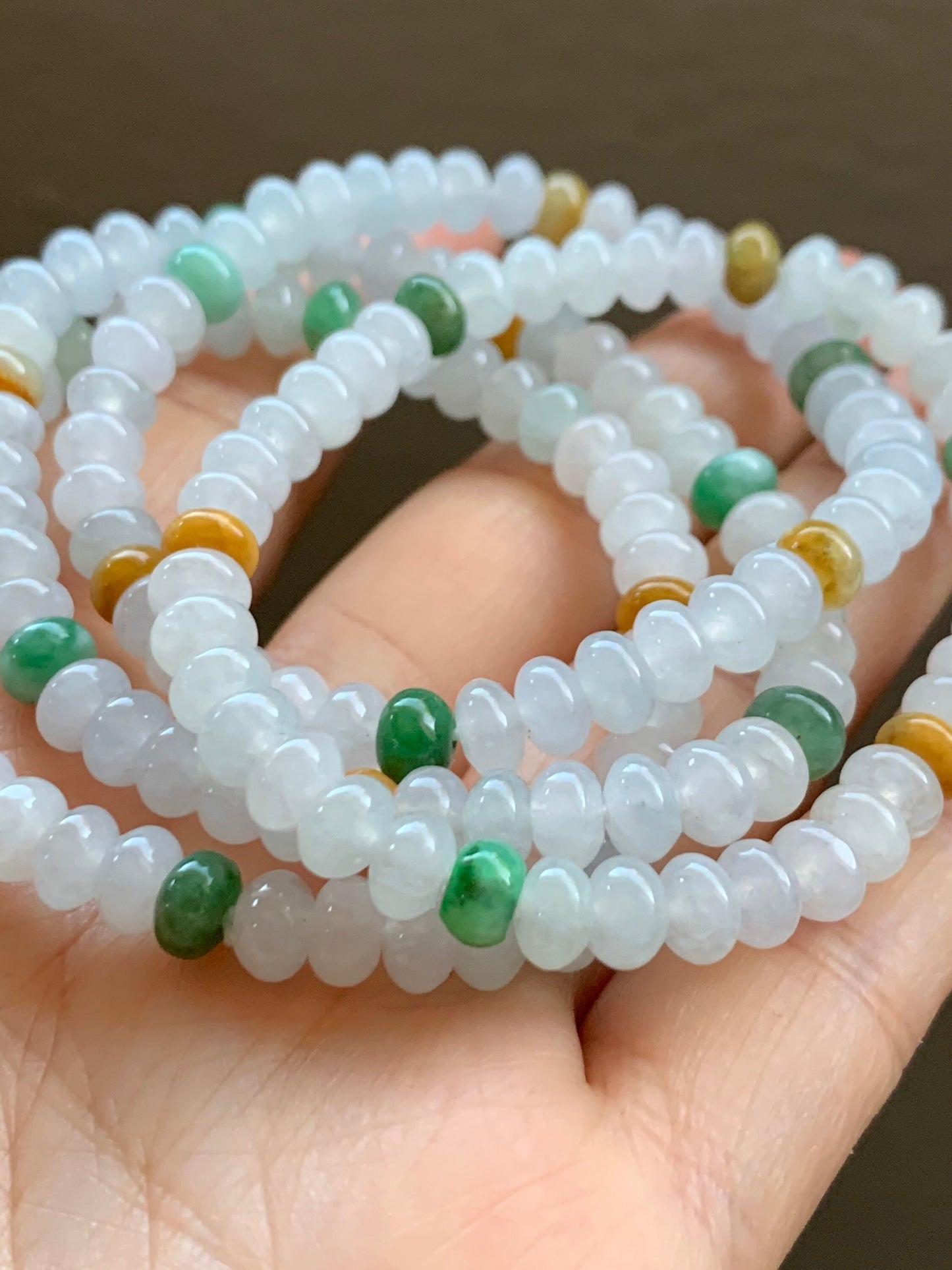 April Special! Burmese Natural Icy Translucent Multi-Colored Jadeite Drum Beads Beaded Bracelet 6mm 6.25” 天然缅甸冰多宝翡翠鼓珠手串 XGSP29