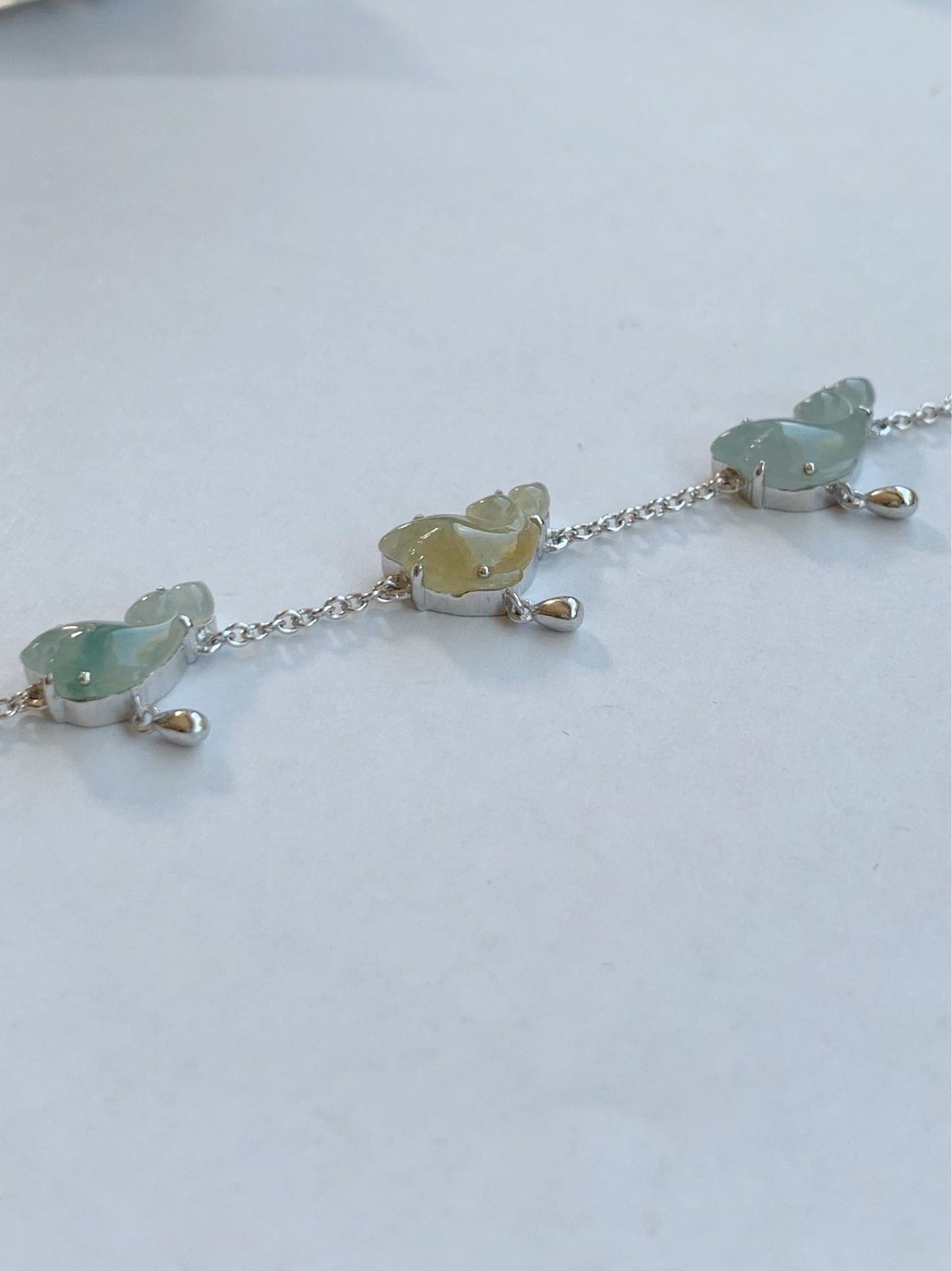 Certified Natural Burmese Icy Translucent Multicolored Jadeite Carved Dolphins Bracelet S925 Sterling Silver adjustable 天然缅甸冰多宝翡翠海豚银镶手链