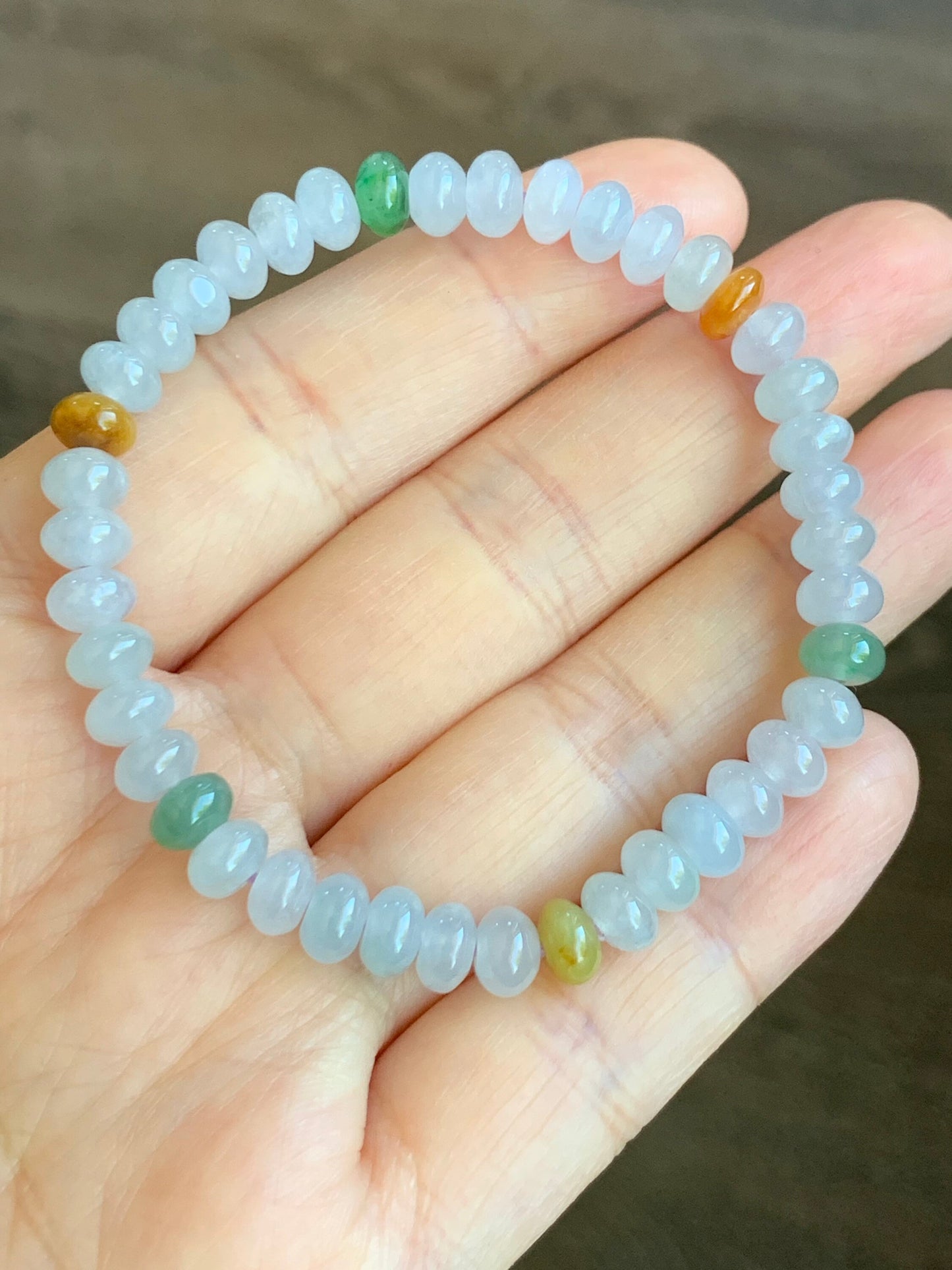 Burmese Natural Premium Icy translucent Multi-Colored Jadeite Drum Beads Beaded Bracelet 6.1mm 6.25” 天然缅甸起冰起光多宝翡翠鼓珠手串 ZXG131