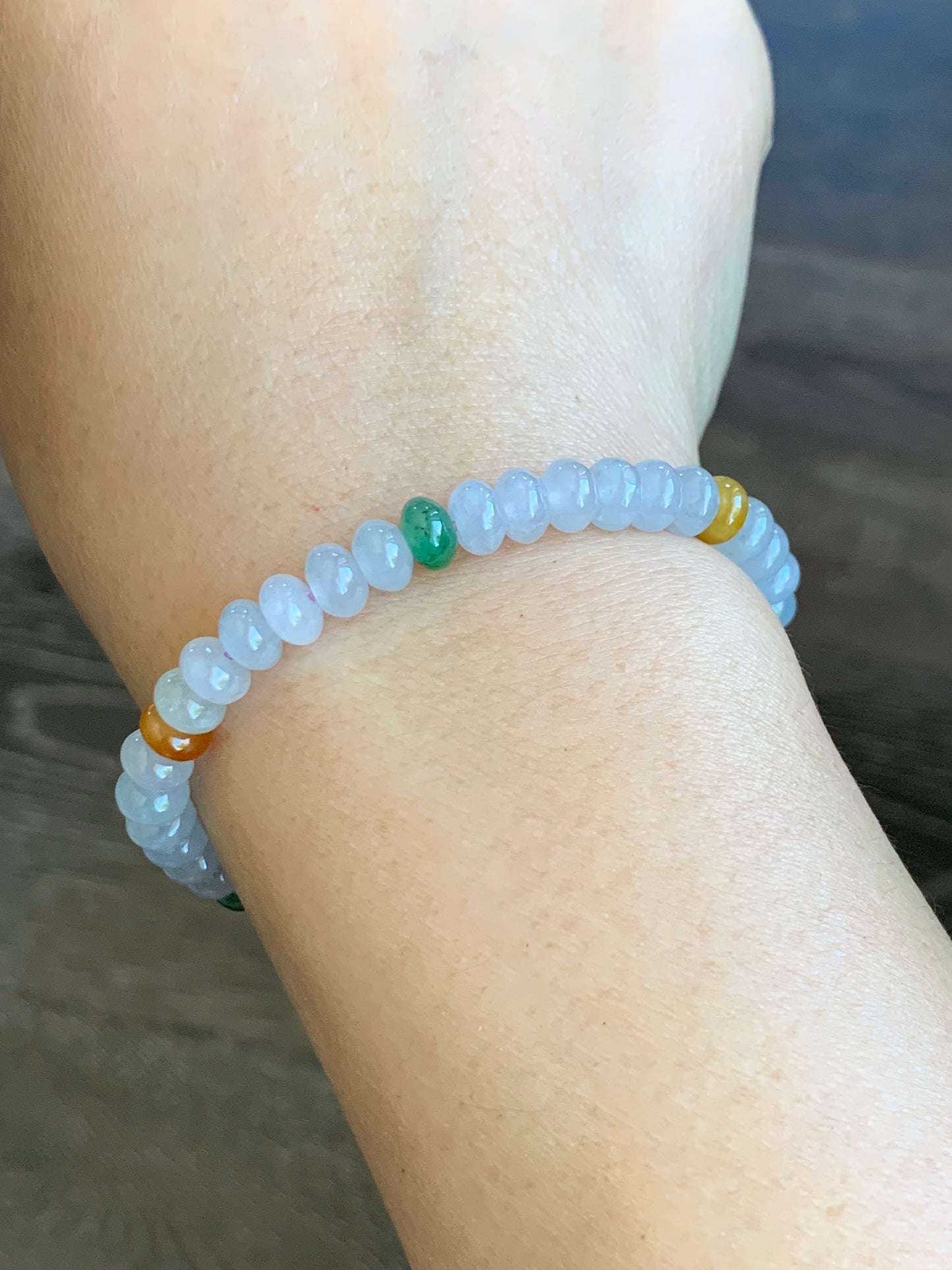 Burmese Natural Premium Icy translucent Multi-Colored Jadeite Drum Beads Beaded Bracelet 6.1mm 6.25” 天然缅甸起冰起光多宝翡翠鼓珠手串 ZXG131