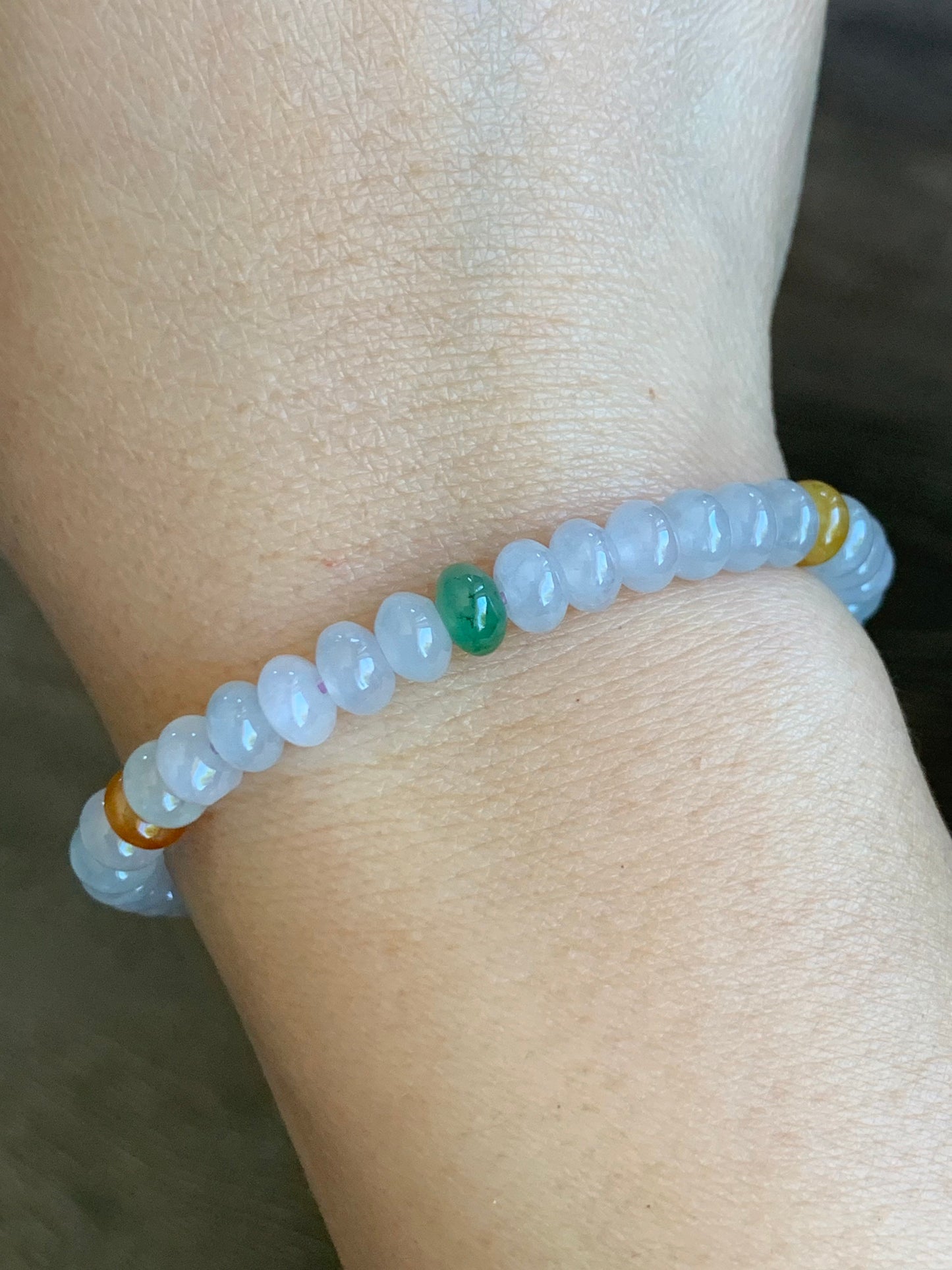Burmese Natural Premium Icy translucent Multi-Colored Jadeite Drum Beads Beaded Bracelet 6.1mm 6.25” 天然缅甸起冰起光多宝翡翠鼓珠手串 ZXG131