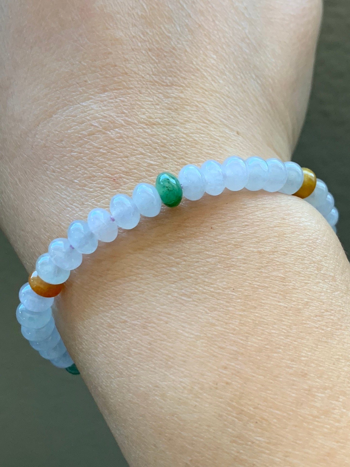 Burmese Natural Premium Icy translucent Multi-Colored Jadeite Drum Beads Beaded Bracelet 6.1mm 6.25” 天然缅甸起冰起光多宝翡翠鼓珠手串 ZXG131